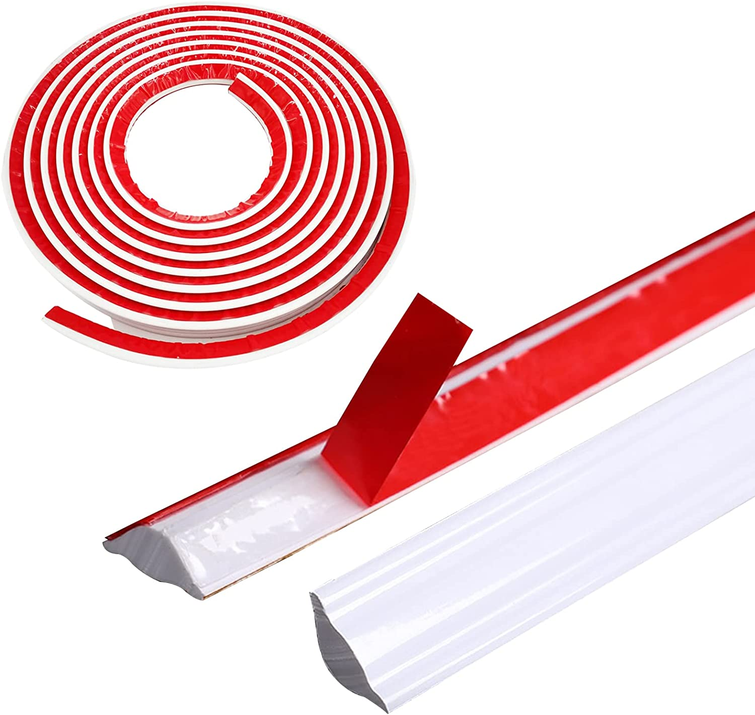 Flexible Molding Trim, TPE Self Adhesive Quarter round Molding Strip, Wall Corner Decoration Tile Trim for Bedroom Kitchen Renovation (White, 5M 12X9Mm) image number 2