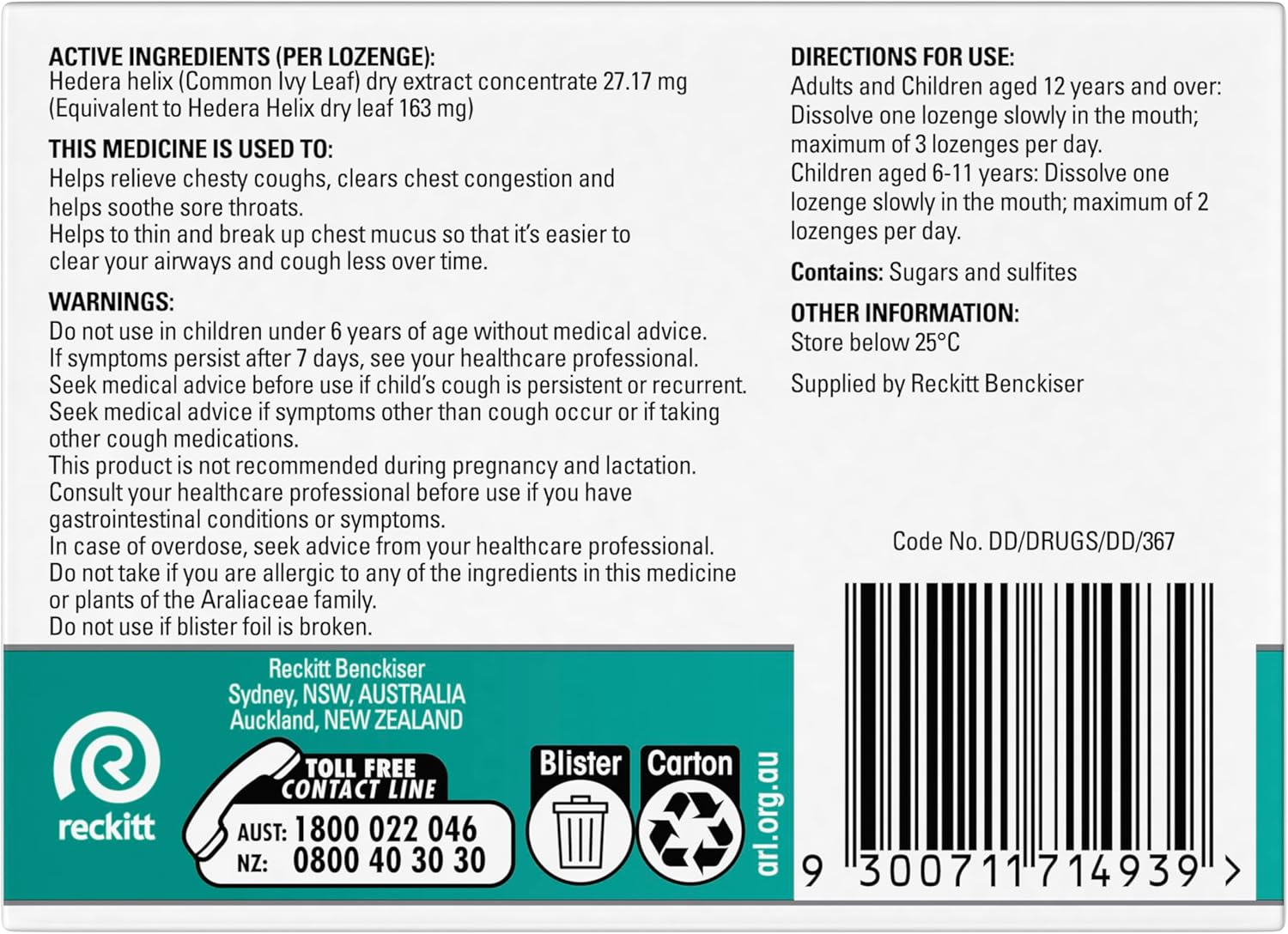 Strepsils Herbal Chesty Cough+ Triple Relief Honey Lemon Lozenges (Pack of 16) image number 1