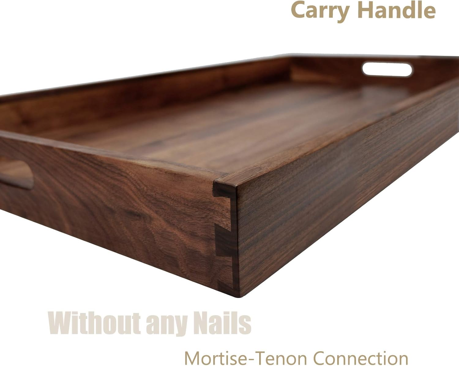 MAGIGO 32 X 18 Inches Extra Large Rectangle Black Walnut Wood Ottoman Tray with Handles, Serve Tea, Coffee Classic Wooden Decorative Serving Tray