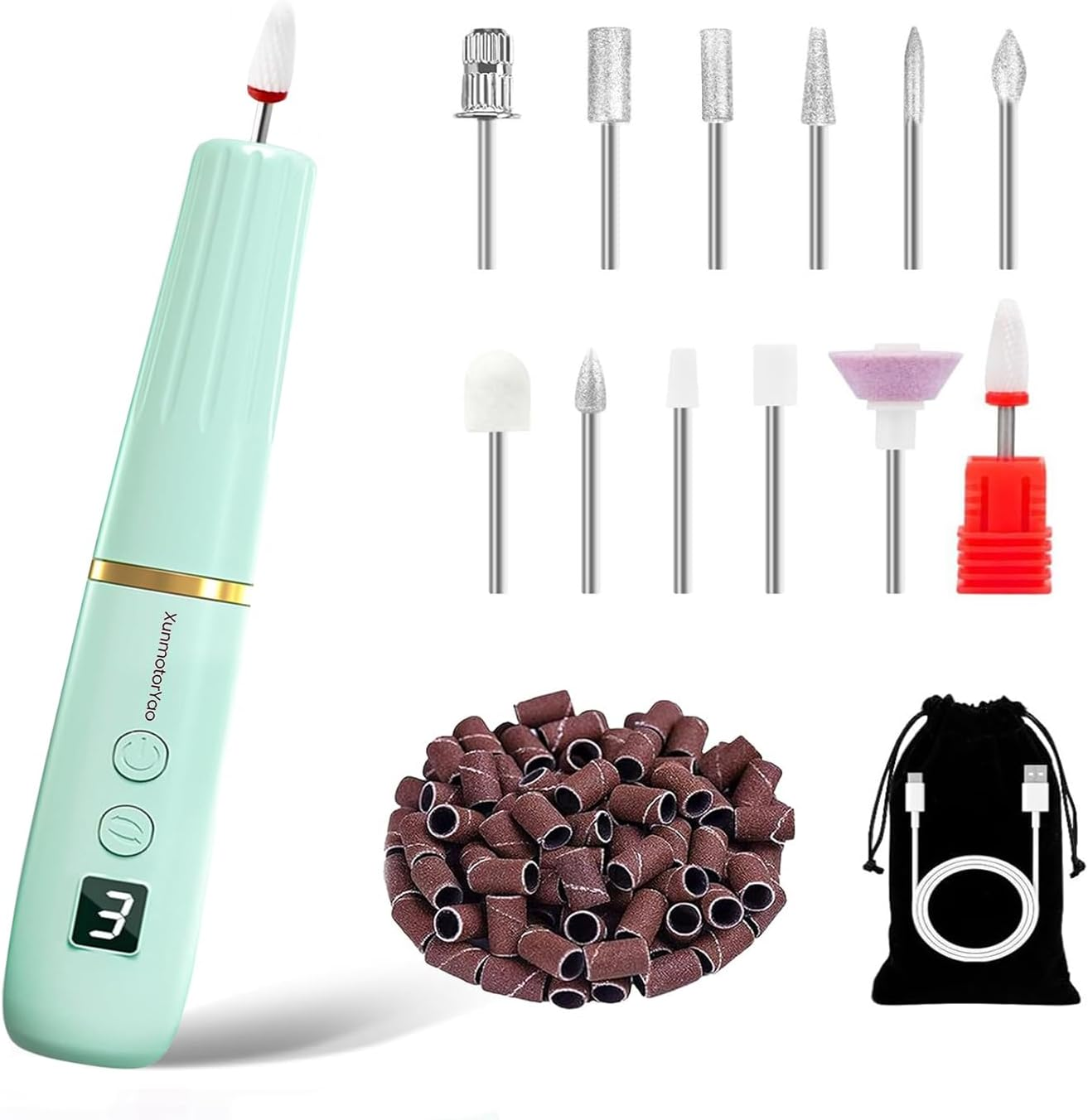 Xunmotoryao Wireless Portable Nail Cutter Professional 12 in 1 Electric Nail Drill Machine USB Rechargeable Electric 20000 RPM Electric for Manicure and Pedicure Green image number 4