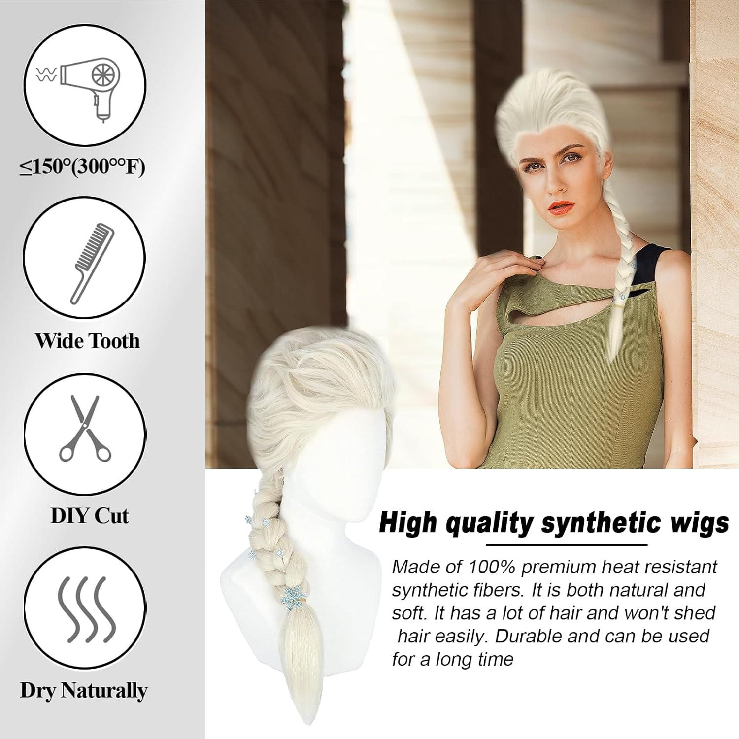 Elsa Wig Womens or Girls Long Braid Blonde Wig Adult Cosplay Halloween Costume Fancy Dress Wig image number 2