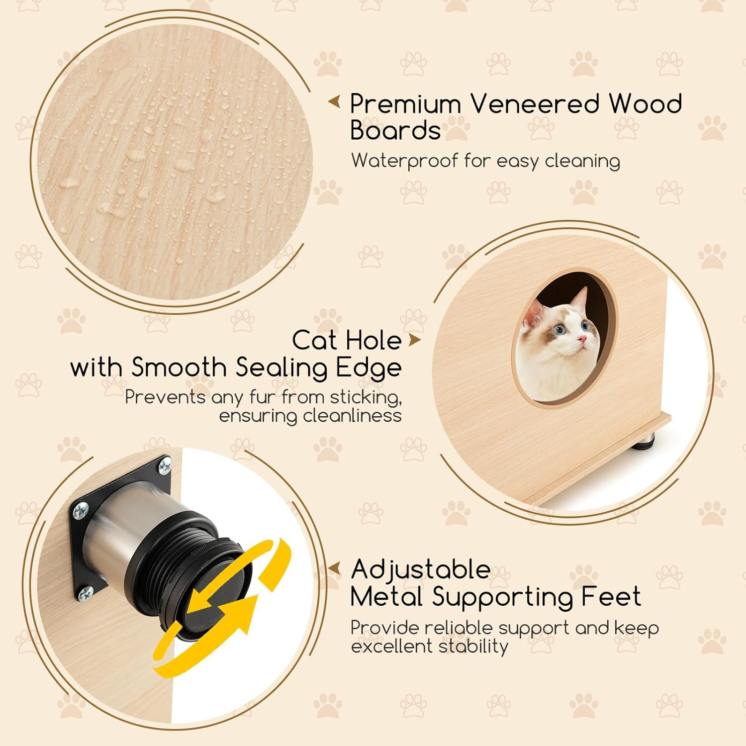 Costway Cat Litter Box Enclosure with Sisal Scratching Doors, Adjustable Metal Feet, Hidden Washroom with Storage, Indoor Cabinet End Side Table, Wooden House Furniture for Kitten & Adult image number 6