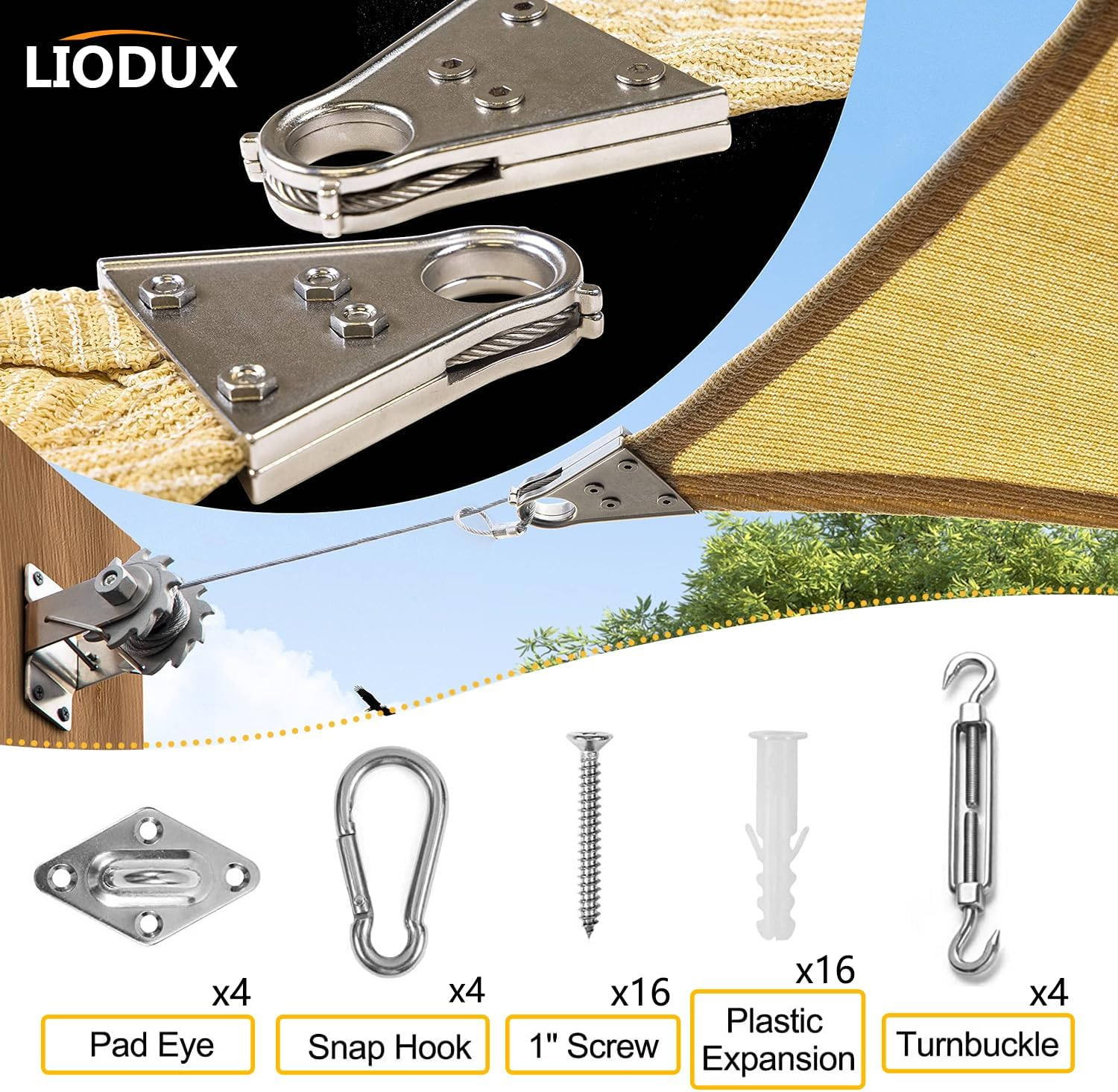 LIODUX Sun Shade Sail, Rectangle UV Sand Block Sunshade, Super Ring Sun Shade Sail Canopy Structure, 260 GSM Permeable Fabric, Reinforced Corners, for Backyard Yard Patio Garden Outdoor (3 X 5 Meter) image number 2