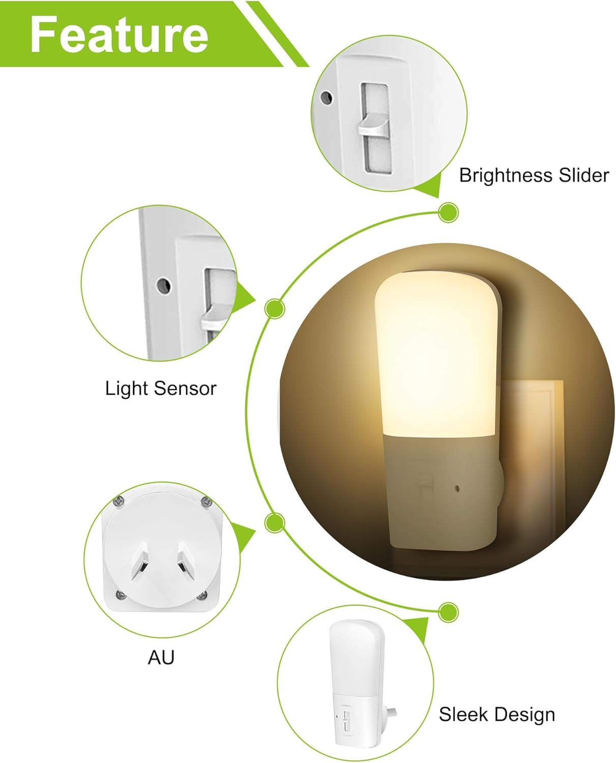 Wanyore Night Light, 2 Pack LED Night Lights Plug in with Dusk to Dawn Sensor, 0-80LM Warm White Adjustable Brightness, 3000K Kids Night Lamp for Bedroom, Bathroom, Laundry, Corridor, Hallway, Stair image number 2