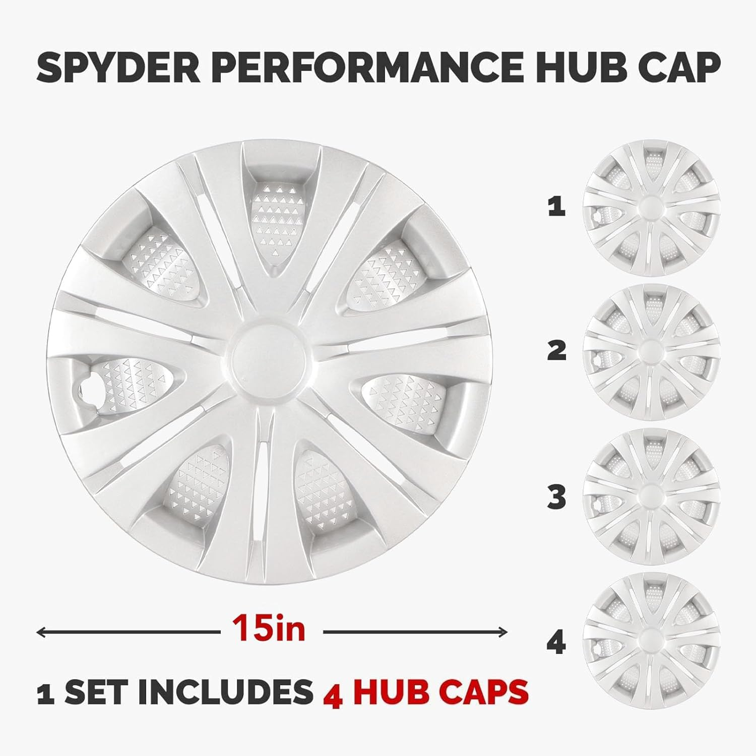 4Pcs Wheel Cover Hubcaps, 15 Inch Silver Sporty Strong Snap on Wheel Rim Cover for Cars Trucks Vans, Universal Fit for Steel Wheel, Easy to Install image number 3