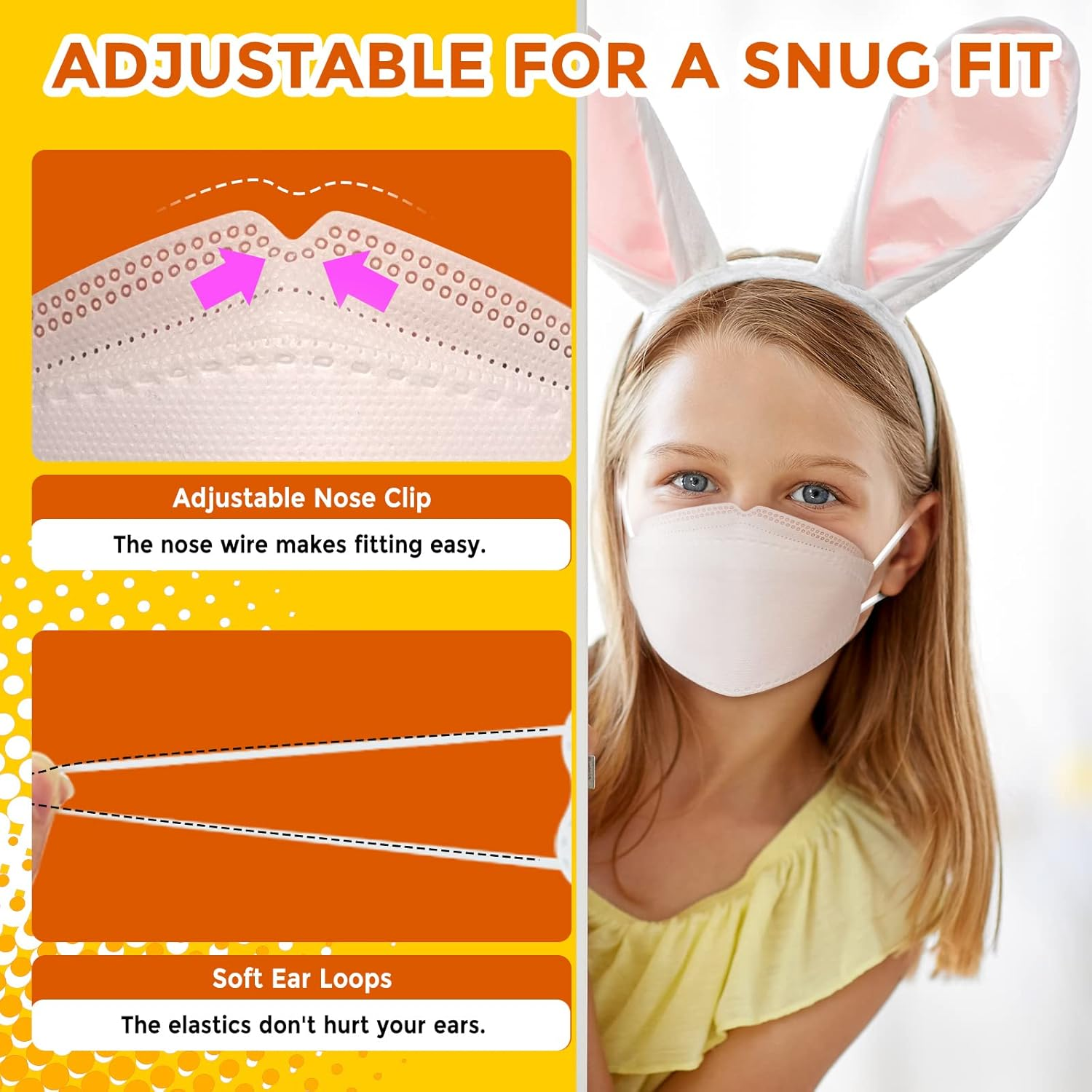 KF Design Kids Mask for Children (3-8 Years), 20 Packs Colored Mask Individually Wrapped, Kid Sized Disposable Fitting Folded Mask for Boys Girls with Small Face 4 Layer Filter, Child Mask Cover Soft Comfortable Breathing with Adjustable Nose Clip image number 6