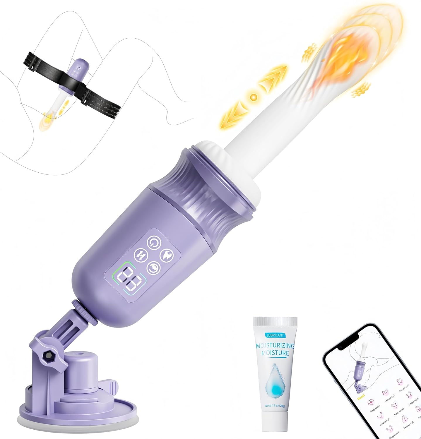 6-In-1 APP Control Automatic Sex Machine Thrusting Dildo Vibrator, Adult Sex Toys with 7 Thrusting and Vibrating Modes for G Spot Clit Anal Stimulation, BDSM Toy with Multiple Customized Operation Modes, Anal Dildo Machine Adult Toys with Heating Function, Lifelike Silicone Sexual Wellness Products with Adjustable Strong Suncton Cup, Strap on Adult Toys for Women Lesbian Couple with Elastic Band