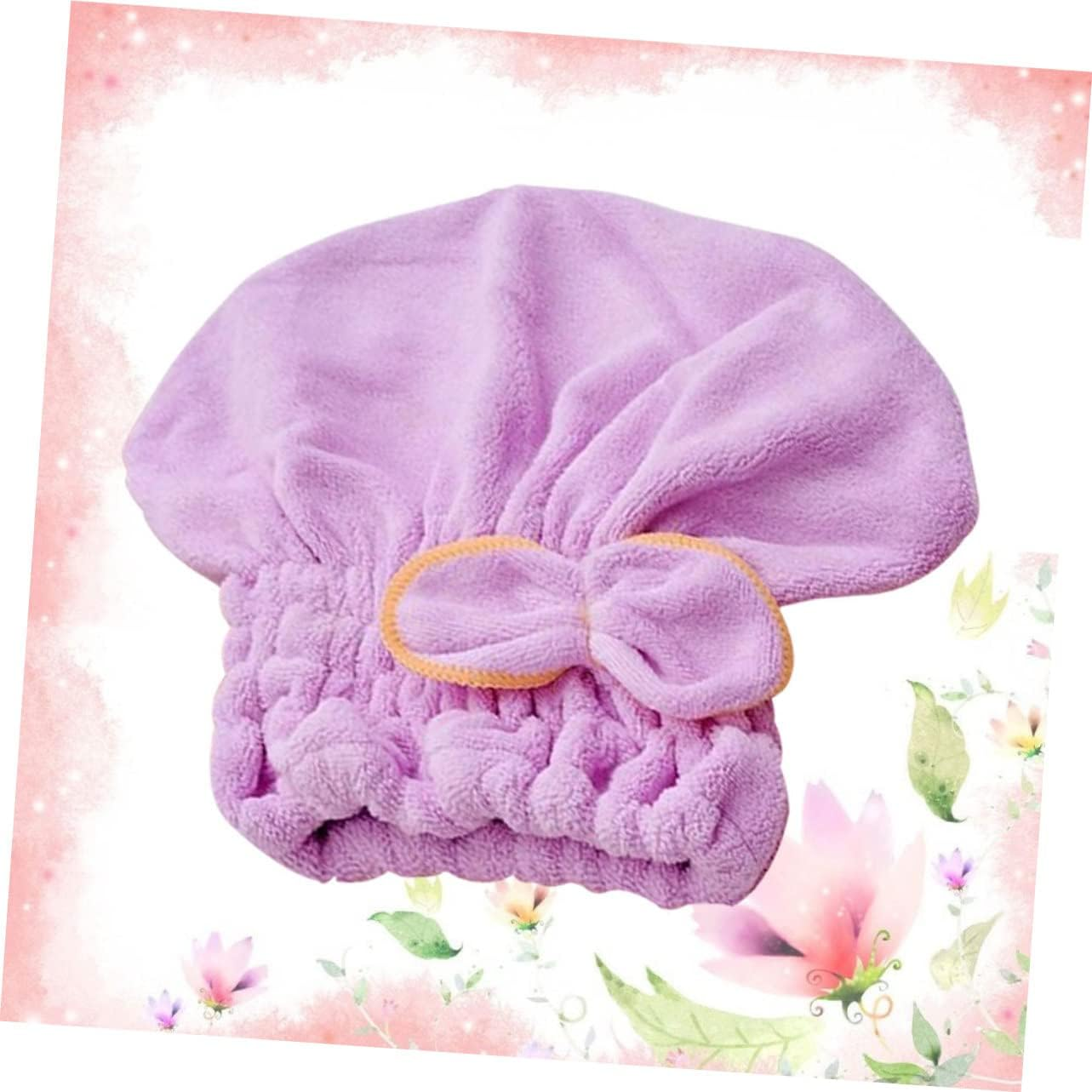 Microfiber Hair Drying Cap Fast Drying Hat Elastic for Women Butterfly Knot Design Purple image number 3