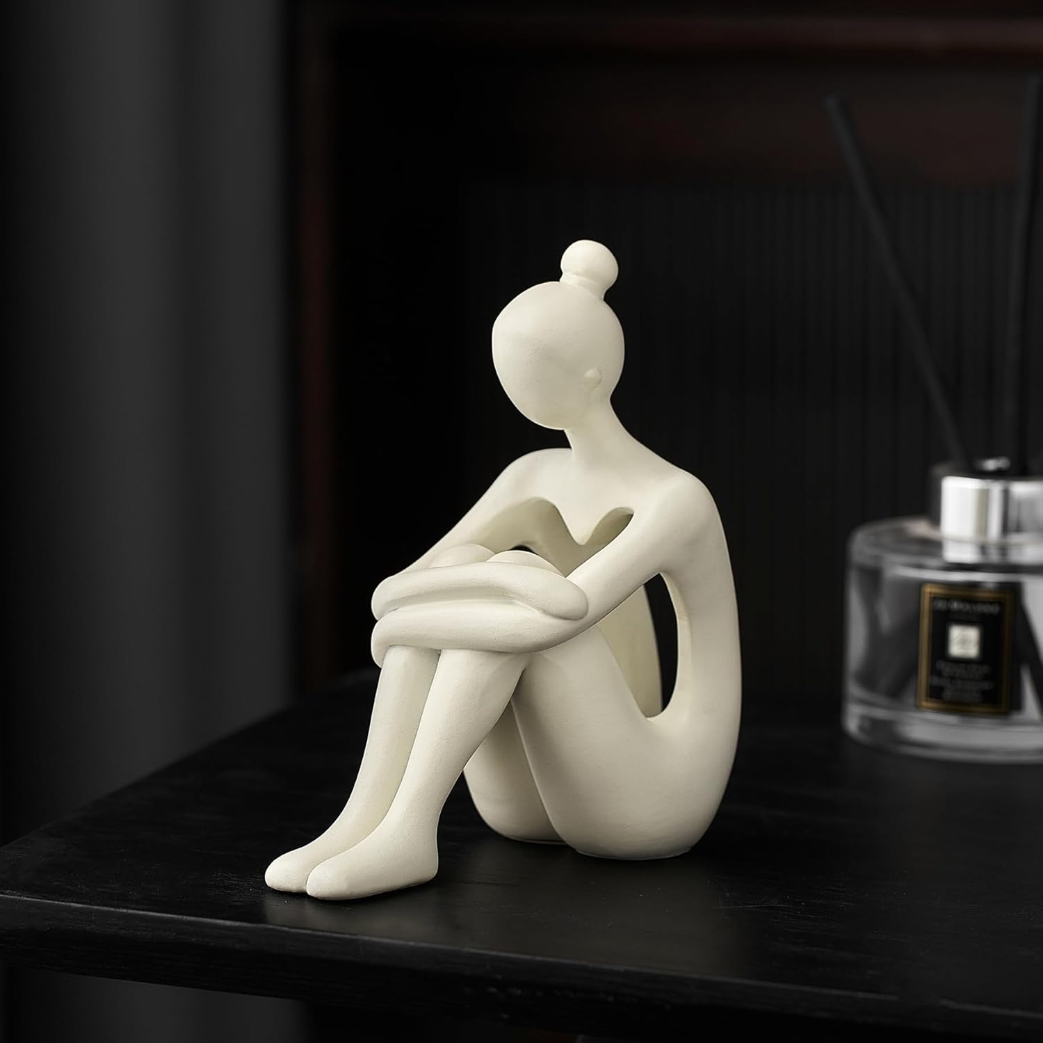 TIMEBUS Beige Thinker Statues Decor for Living Room, Modern Sculpture Shelf Decor Accents, Minimalist Abstract Figurine Decorations for Bookshelf Coffee Table Office Home Library image number 1
