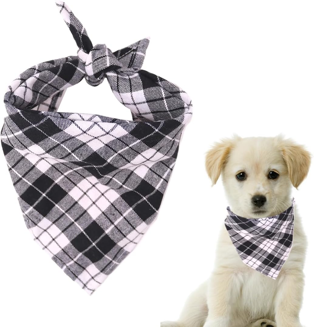 Dog Neckerchief, Cotton Plaid Pet Bandana, Washable Pet Bandana, Triangle Bib, Puppy Neckerchief, Dog Triangular Scarf, Adjustable, for Small, Medium, Large Dogs, Cats Pets