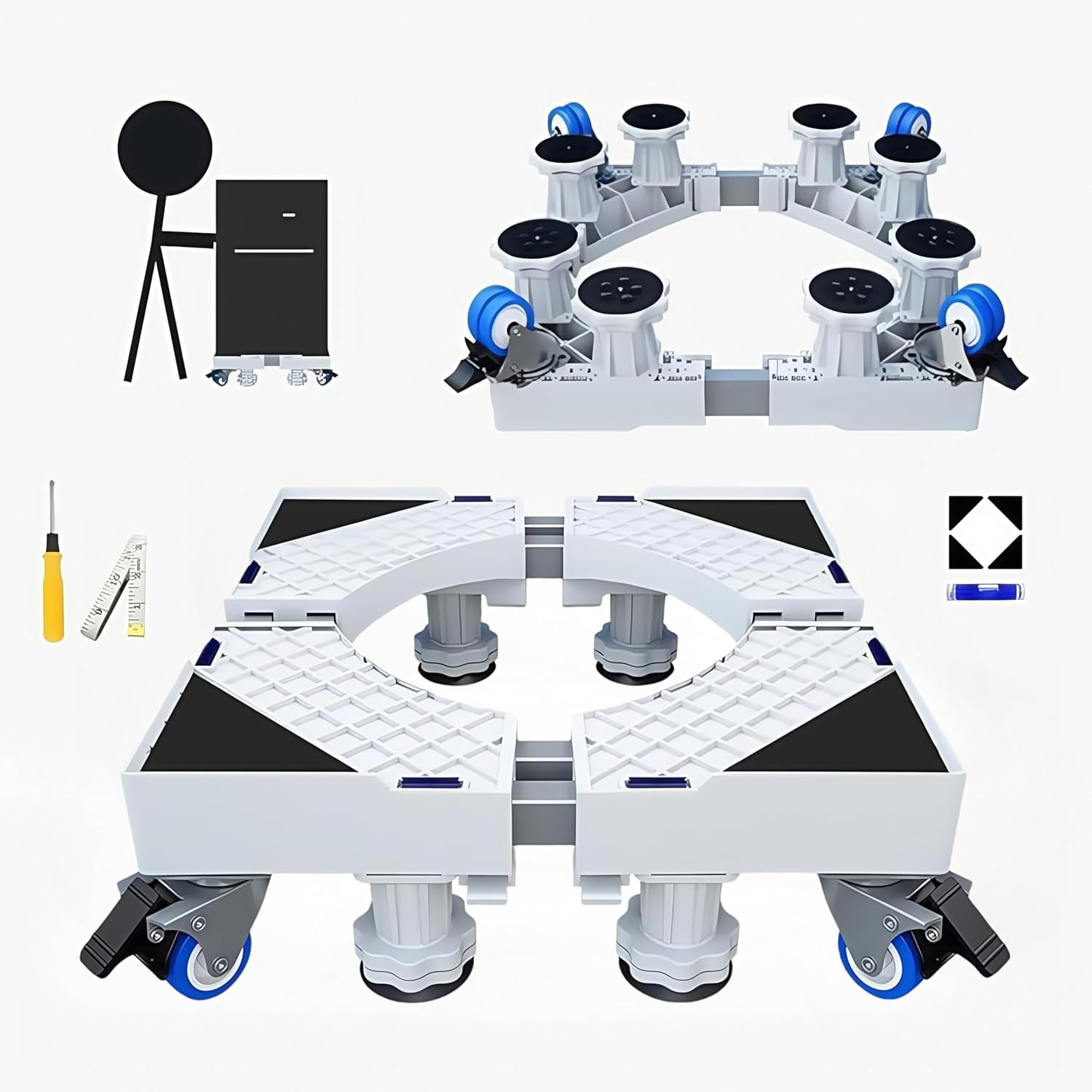 Carolyndesign Washing Machine Pedestal Stand with 8 Super Strong Feet and 4X2 Locking Universal Casters, Multifunctional Movable Adjustable Base for Washer Dryer and Refrigerator (L) image number 1