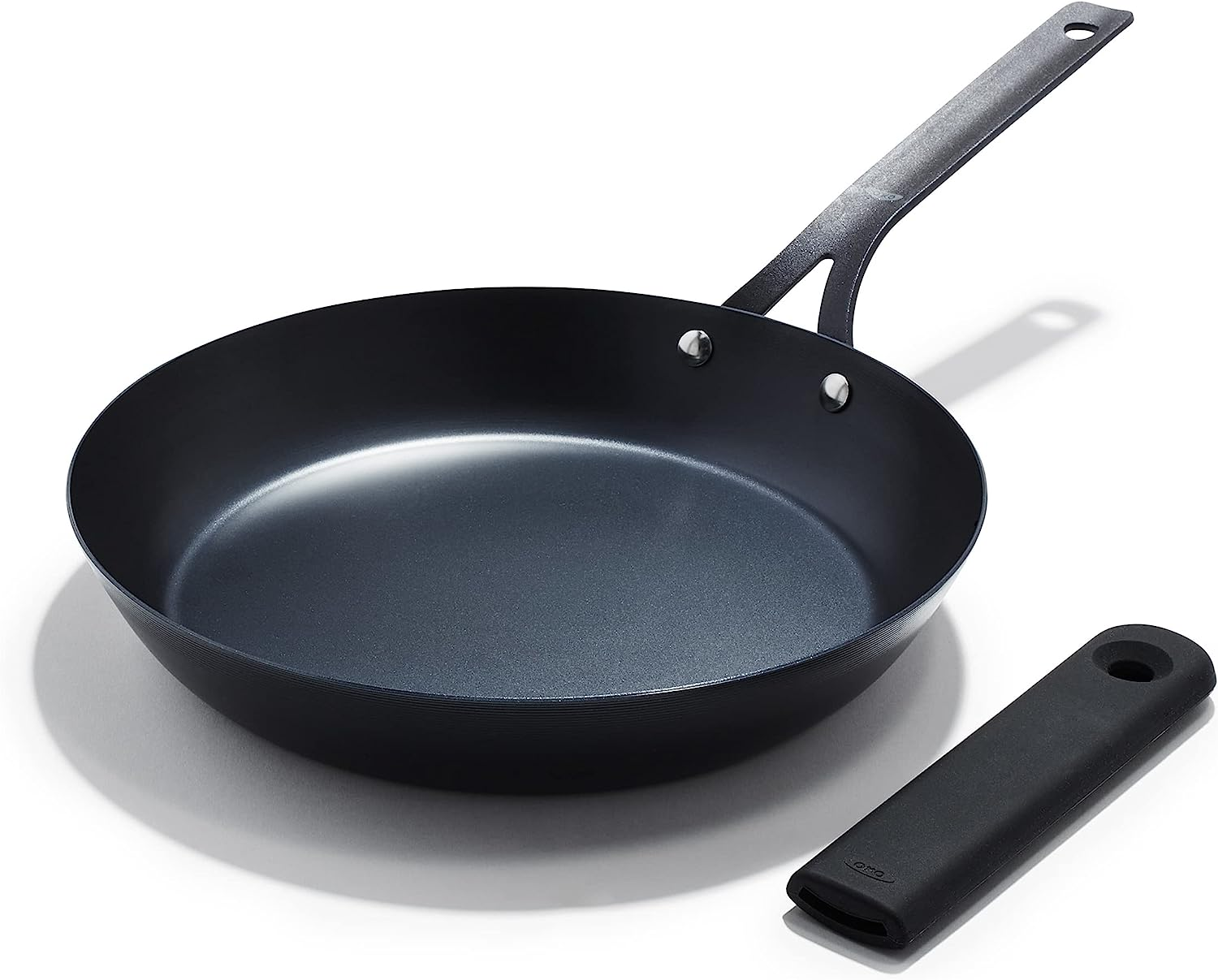 OXO Obsidian Pre-Seasoned Carbon Steel, 12" Frying Pan Skillet with Removable Silicone Handle Holder, Induction, Oven Safe, Black image number 5