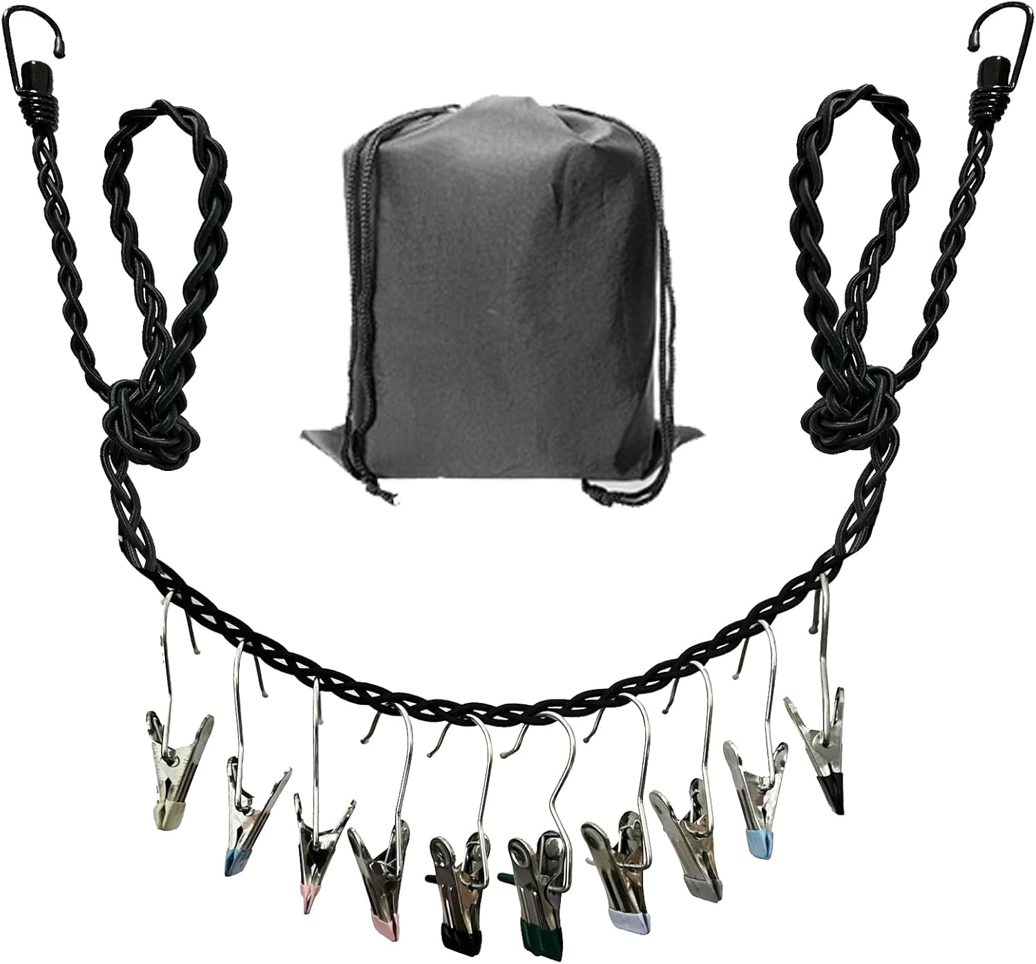 Retractable Portable Clothesline for Travel and Home, Tri-Braided Cord Clothes Line with 10 Windproof Clothes Clips, for Indoor Laundry Drying Line,Outdoor Camping Hanger Accessories image number 6