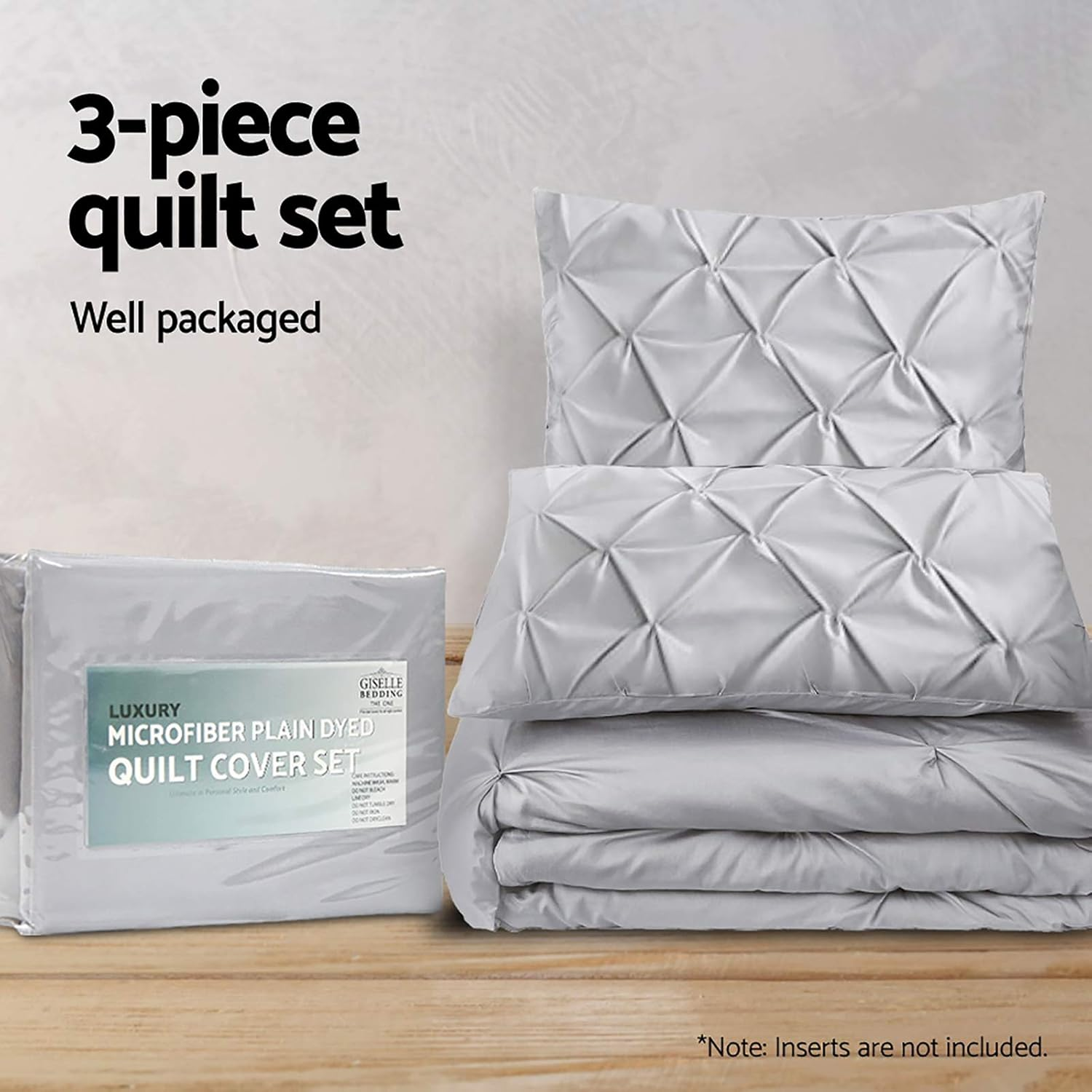 Giselle Bedding Queen Bed Quilt Cover Set, 100% Premium Microfibre 3Pcs Quilts Doona Duvet Comforter Covers Sets Diamond Pinch Pleat Beddings for Room Decor, Soft Machine Washable Grey image number 5