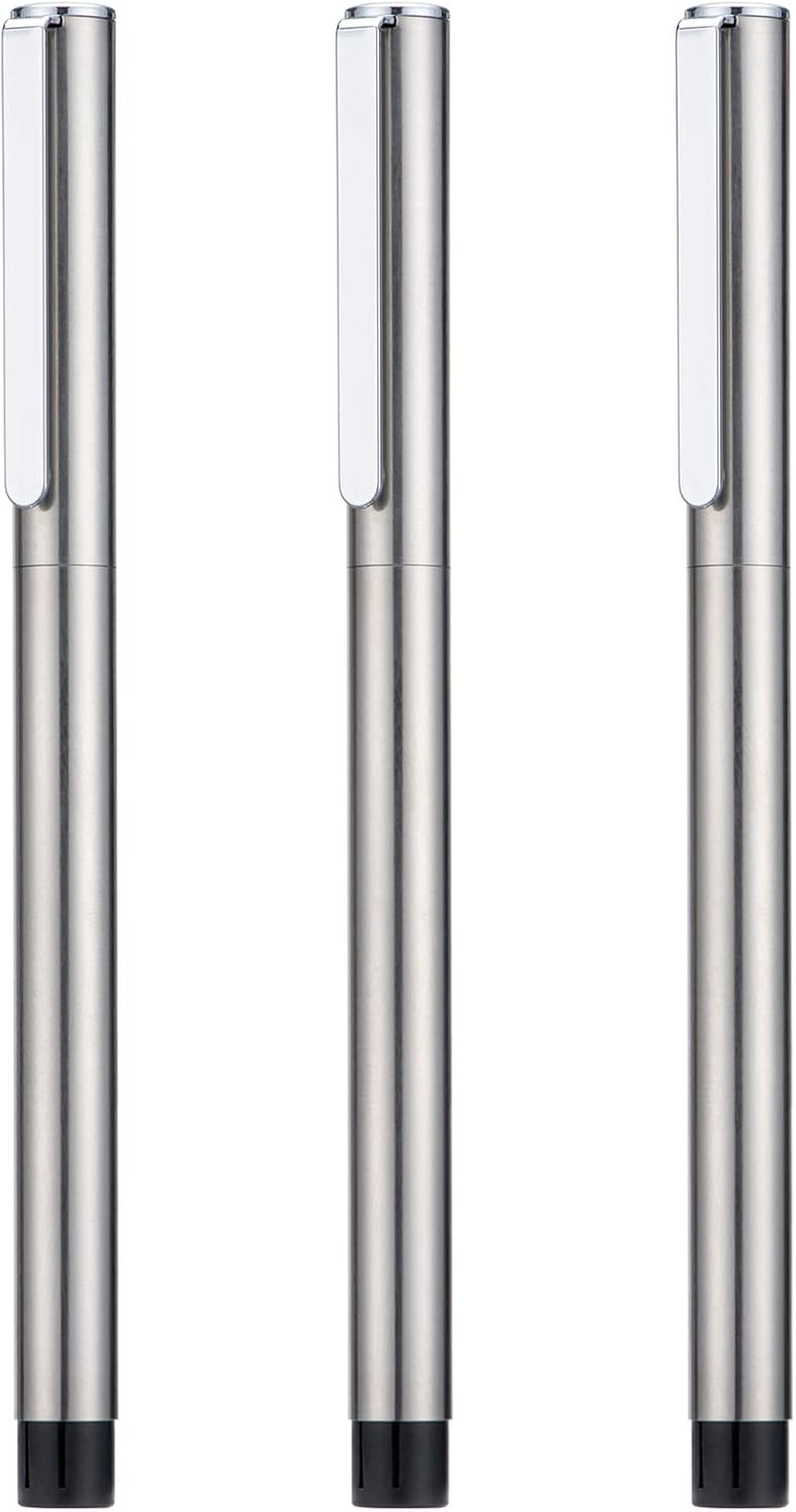 3PCS Jinhao 65 Silver Fountain Pen Set, Iridium Ultra Fine & Extra Fine & Fine Nib, Smooth Writing Pen with Converter Set