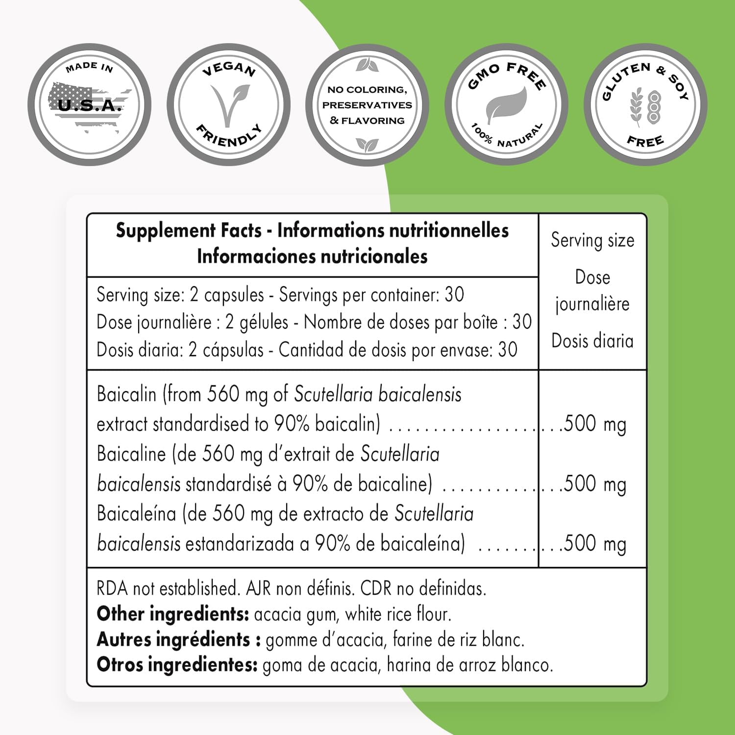 Supersmart - Baicalin 500 Mg per Serving - Scutellaria Baicalensis Extract - Natural Alternatives to Benzodiazepines - Combats Anxiety | Non-Gmo & Gluten Free - 60 Vegetarian Capsules