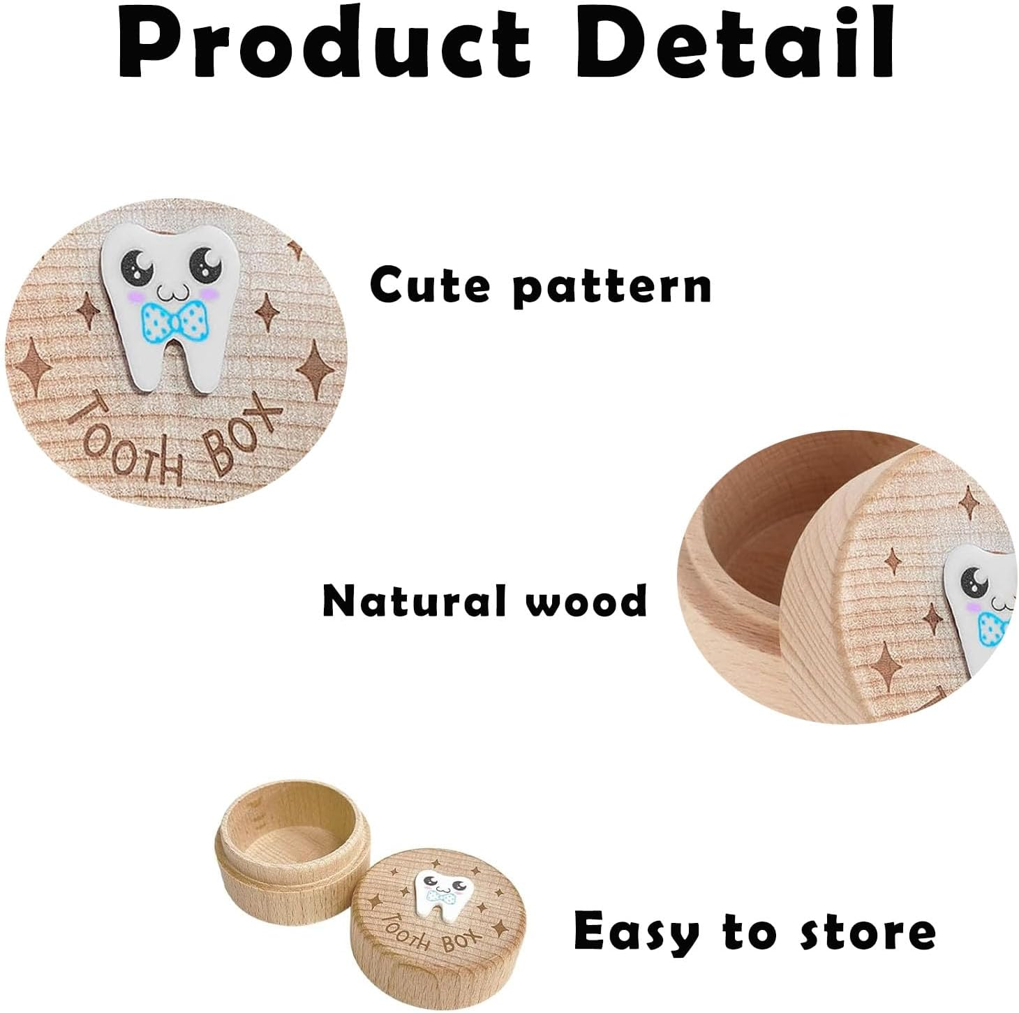 3D Carved Tooth Fairy Pillow Box for Lost Teeth Wooden Keepsake Storage Box, Unique Birthday for Boys Girls Kids, Baby First Tooth Holder with Handmade Carving Design image number 4
