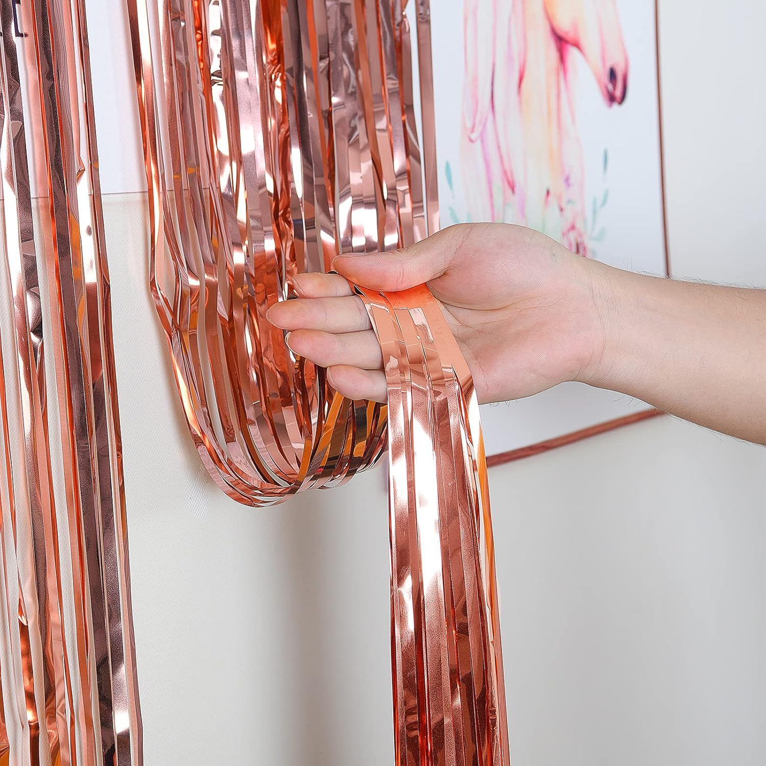 Metallic Tinsel Curtains Rose Gold 2 Packs 3 Ft X 8.2 Ft Foil Fringe Curtains for Photo Backdrop Door Wall Hanging Party Offiice Decoration