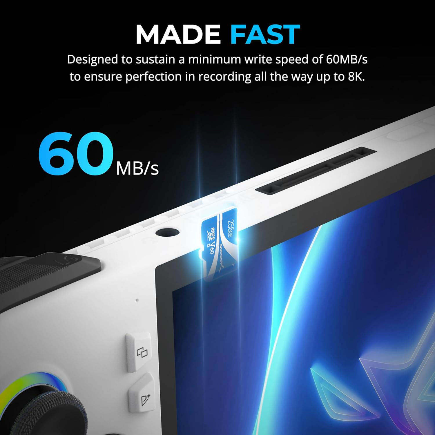 SABRENT Rocket V60 Microsdxc Memory Card | 256GB, V60 Specification, 8K Video, A1, UHS-II Compatible (SD-MT60-256GB)