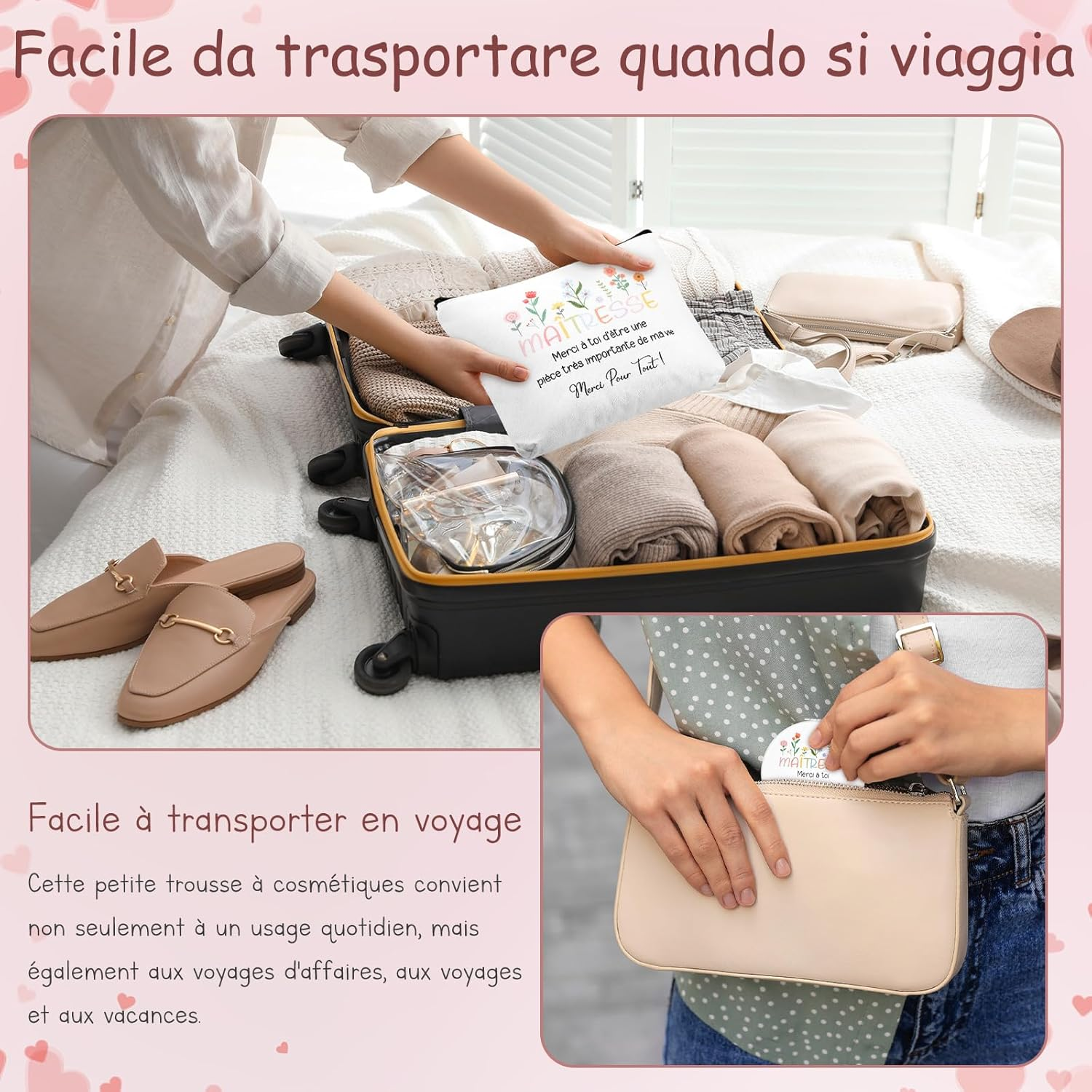 Xuniea Set of 3 Thank You Gift Set for Teachers Includes 1 Cosmetic Bag for Teachers, 1 Makeup Mirror with Magnifying Glass and 1 Double-Sided Keyring with Engraving image number 4