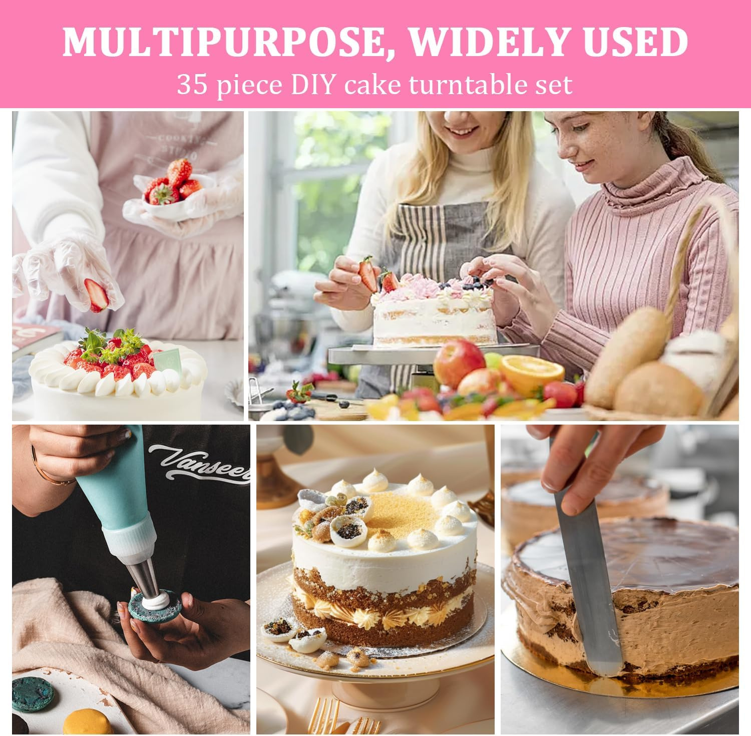 Cake Decorating Kit,35Pcs Cake Decorating Supplies with Cake Turntable,Icing Tips, Modeling Tools,Icing Smoothers, Pastry Bags and Other Cake Decorating Accessories for Beginners