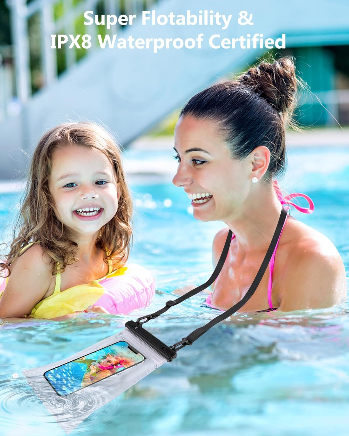 IPX8 Waterproof Phone Pouch Floating, [Expandable Space] Waterproof Bag, Cell Phone Dry Bag with Adjustable Lanyard for Iphone Samsung Google up to 7.0" White image number 5