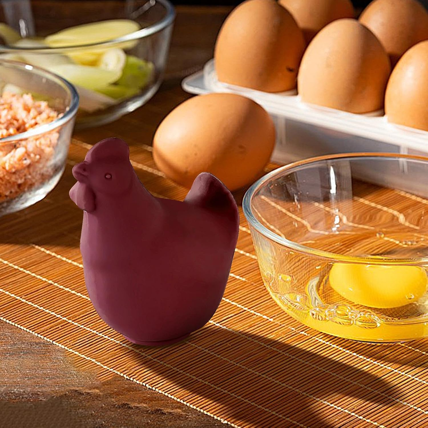 Egg Yolk Separator, Egg Strainer, Silicone Filter Gadgets for Home Baking Chef Outdoor Cooking Restaurant Most Bowl Sizes - Dark Red image number 6