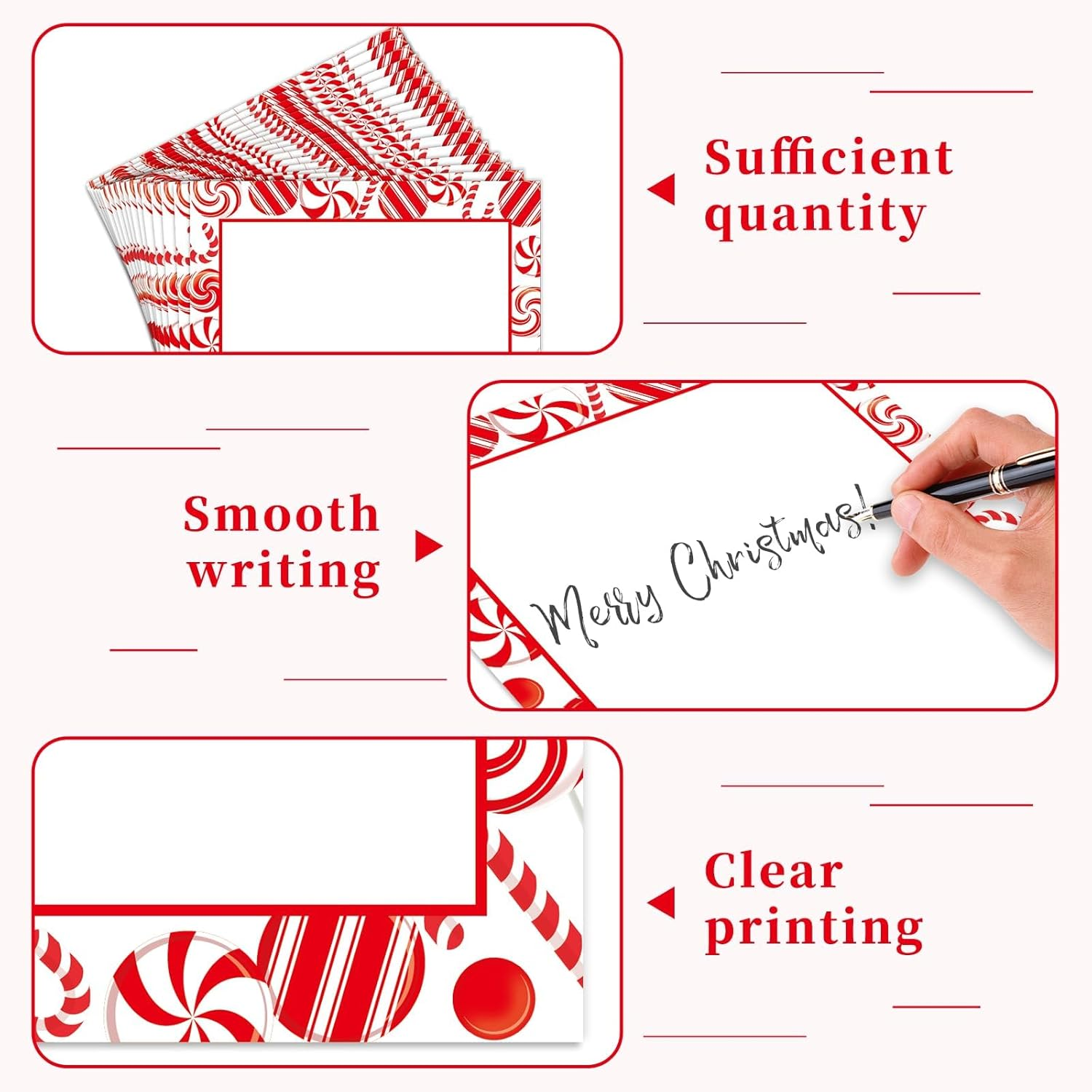 100 PCS Peppermint Party Letterhead Candy Cane Christmas Border Computer Paper Stationery Paper for Note Letters to Santa Holiday Printer Paper Invitations Office School 8.5 X 11 In image number 2