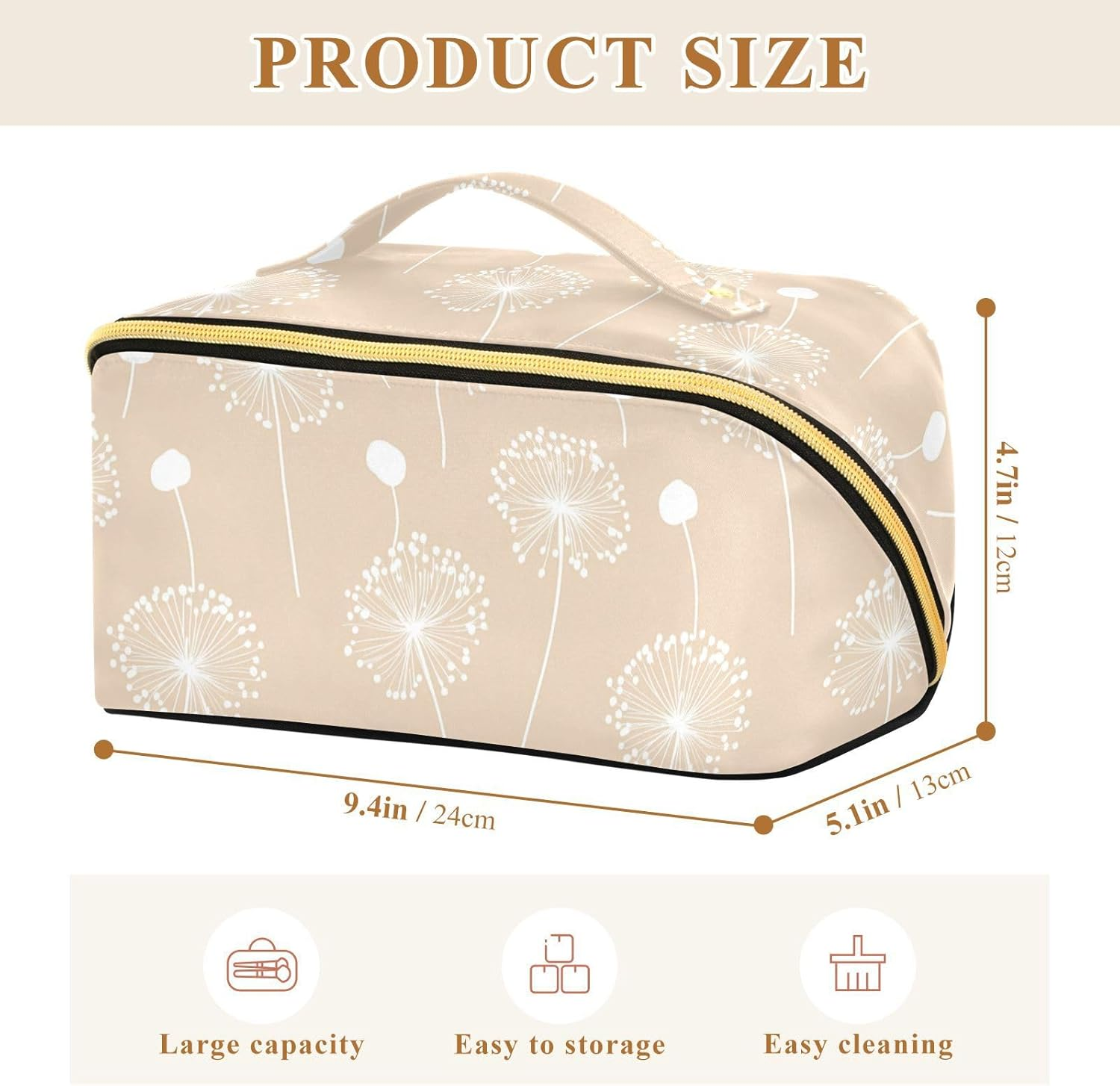Yoogain Dandelion Camel Makeup Bags with Dividers Large Capacity Travel Cosmetic Bag with Compartments & Handle image number 6