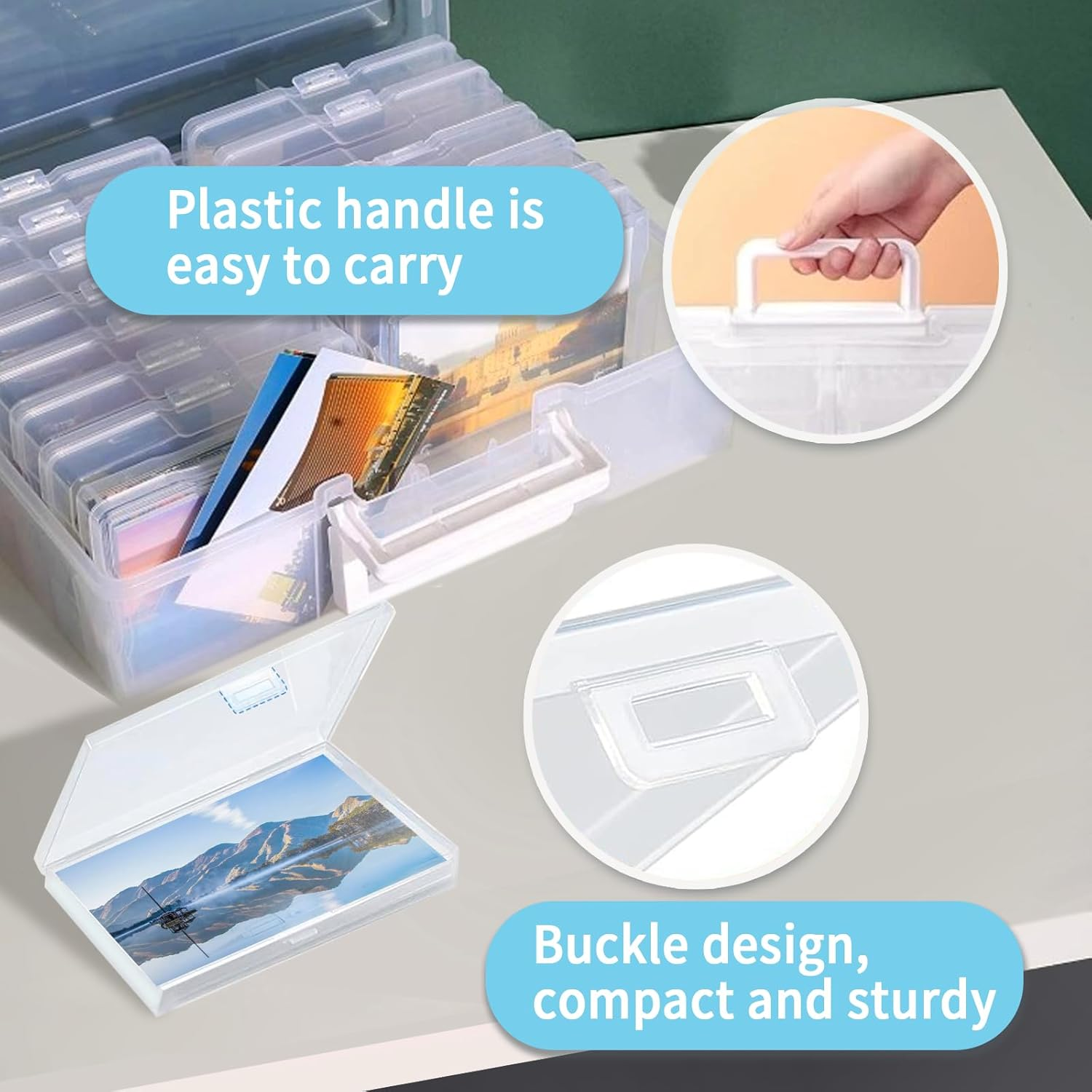 Photo Storage Box 16 Inner Photo Keeper Can Store 4" X 6" Photos Protection and Organization Cards Pictures Stamps Office Supplies Clear Photo Storage Box