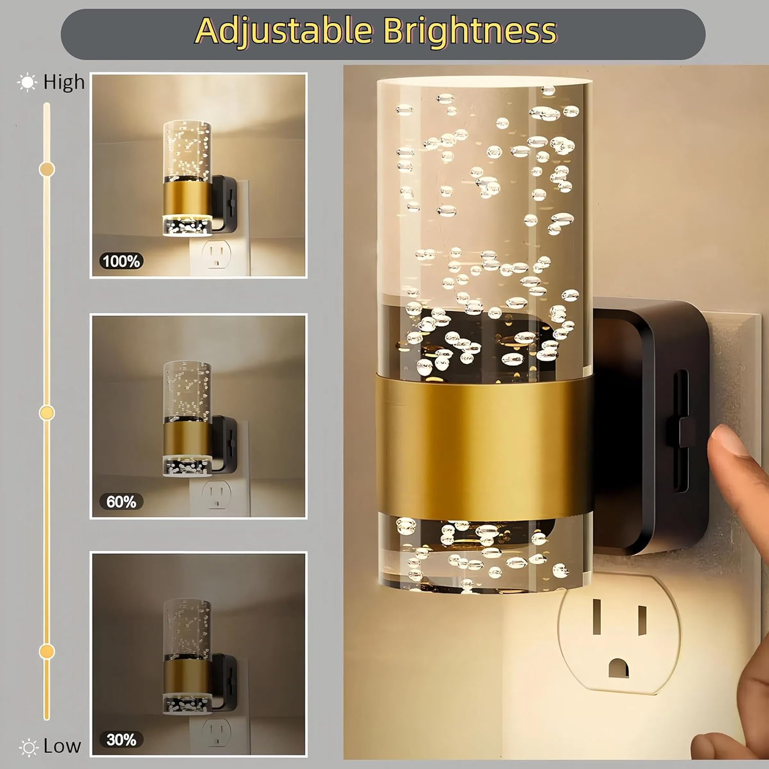 LED Night Light, 3000K Dimmable Nightlights Plug into Wall with Adjustable Brightness, Aesthetic Automatic Night Lights Plug in with Auto Dusk to Dawn Sensor for Bathroom Hallway Decor image number 4