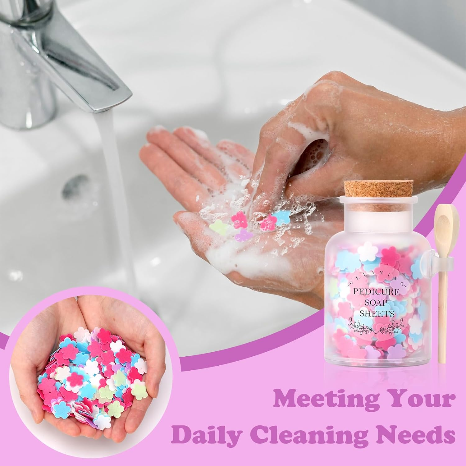 100G Foot Soak Flower Paper Soap Sheet 17.6Oz Plastic Bath Salts Jar Pedicure Foot Soaks Portable Disposable Soap Sheets Colorful Hand Soap Sheetrelaxing Bath Soap Set Mini Soap for Gifts Travel image number 1