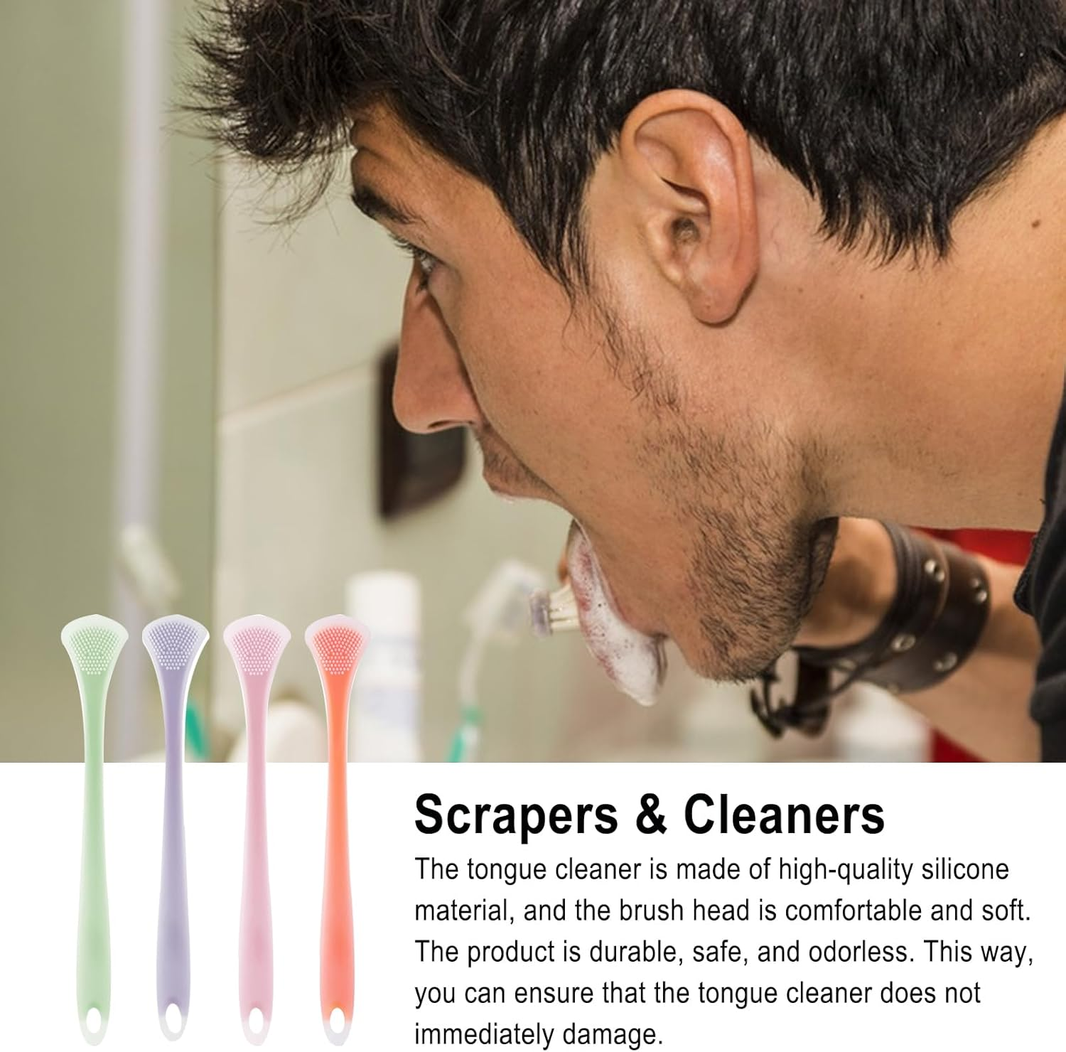 Tongue Scraper Cleaner - Fresher Tongue Tools Healthy Oral Hygiene Brushes | Healthy Oral Hygiene Brushes Silicone Dentals Tongue Scraper for Fresher Breath Buniq image number 3