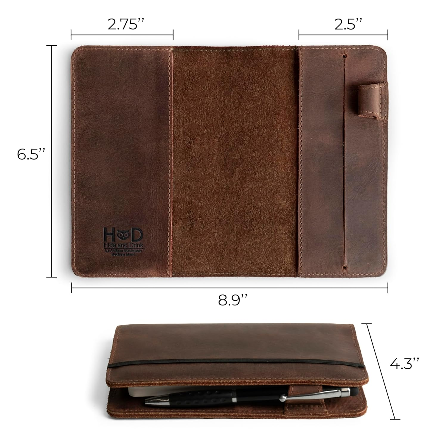 Hide & Drink, Rustic Cover for Leuchtturm A6 Hardcover Notebook (3.6 X 5.9 In. Notebook Not Included) Full Grain Leather, Handmade, Bourbon Brown image number 2