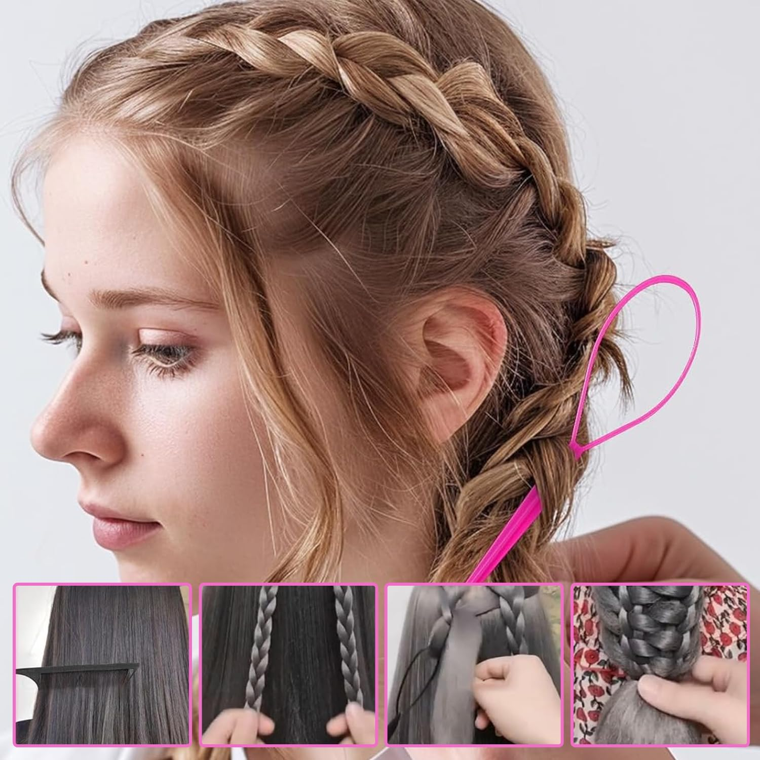 Acooruiteng Hairstyle Aid Braiding Aid Hair Braid Aid Hairstyles Accessories Hair Accessories Topsy Tail Hair Loop for Pull through Hair Twister for DIY Hairstyles Hairstyle Aid Pack of 6