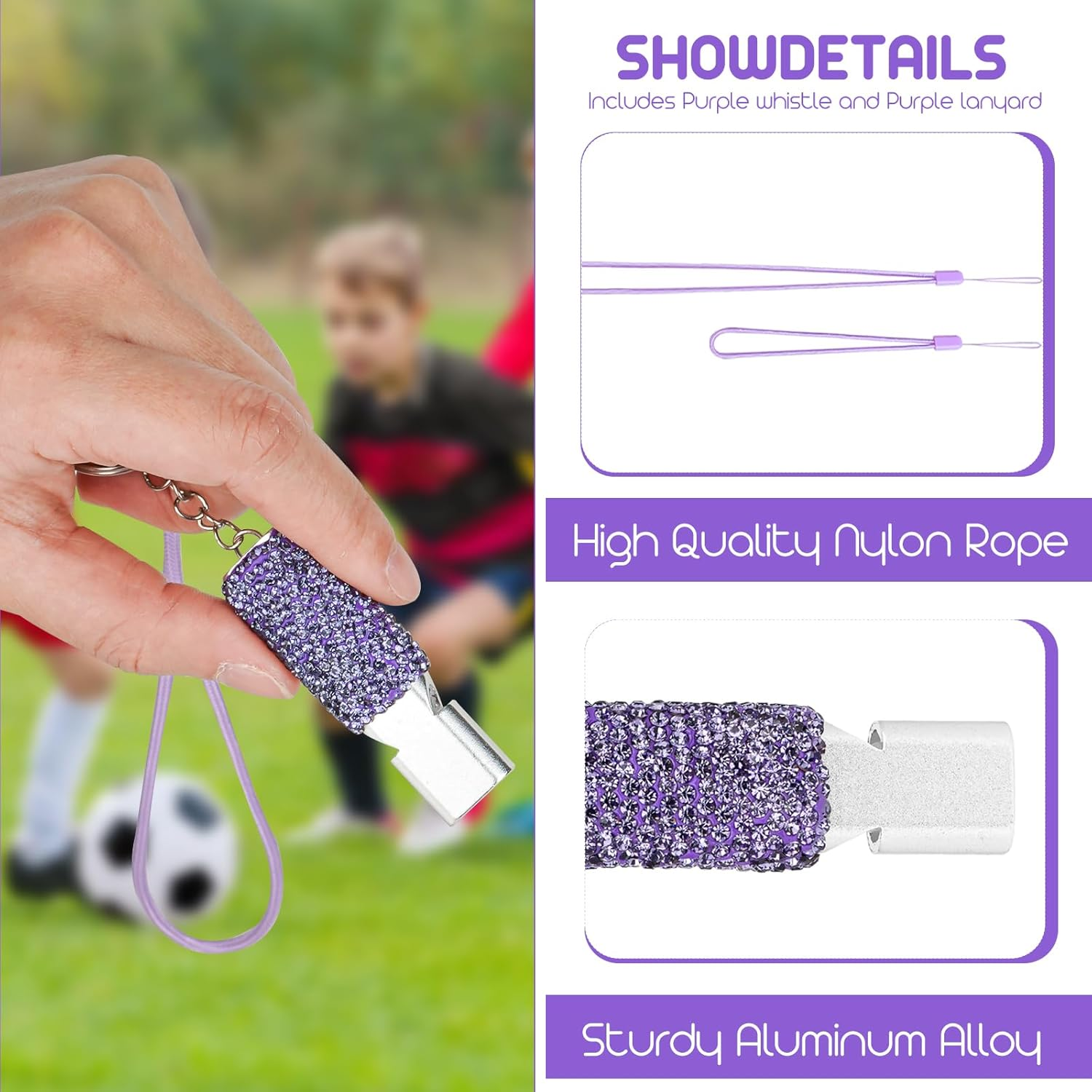 Biiange 2 Pack Bling Whistle, Whistle for Coaches with Lanyard, Coaches Referee Sports Whistles, Loud Metal Sports Whistle Sets for Coaches, Referees, and Hikers image number 2