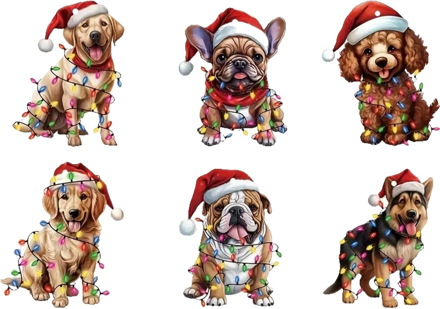 Christmas Tree Acrylic Ornament,6X Holiday Decoration Christmas Hat Dog Pendant 2D Acrylic - Christmas Tree Puppy Ornaments for Walls, Christmas Trees, Car, Backpacks image number 6