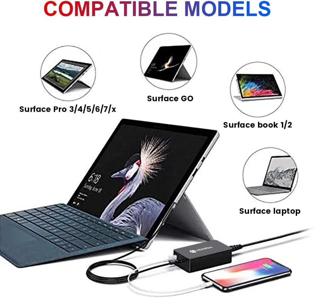Surface Pro Charger Laptop Charger,65W Power Supply(Suitable for 65W,44W, 36W,24W) Compatible for Microsoft Surface Pro 3/4/5/6/7/8/9 Laptop1/2/3 Go1/2 & Book1/2 image number 1