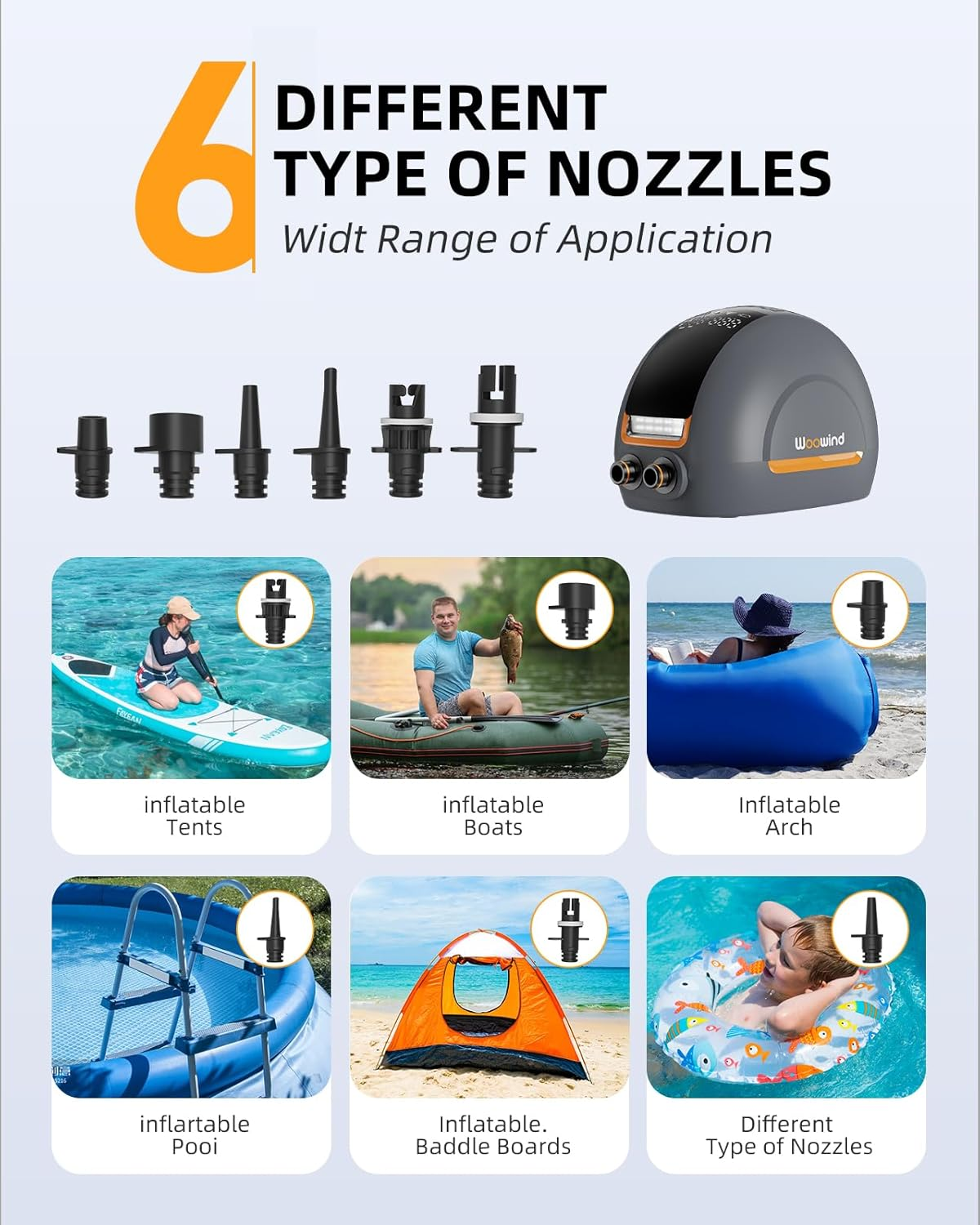 Woowind NW10 13500Mah SUP Pump, 20PSI Portable Electric Pump for Paddle Boards, Dual-Stage Inflation/Deflation, Type-C & 12V DC for Inflatable Sup,Kitesurfing,Kayaks,Boats image number 6