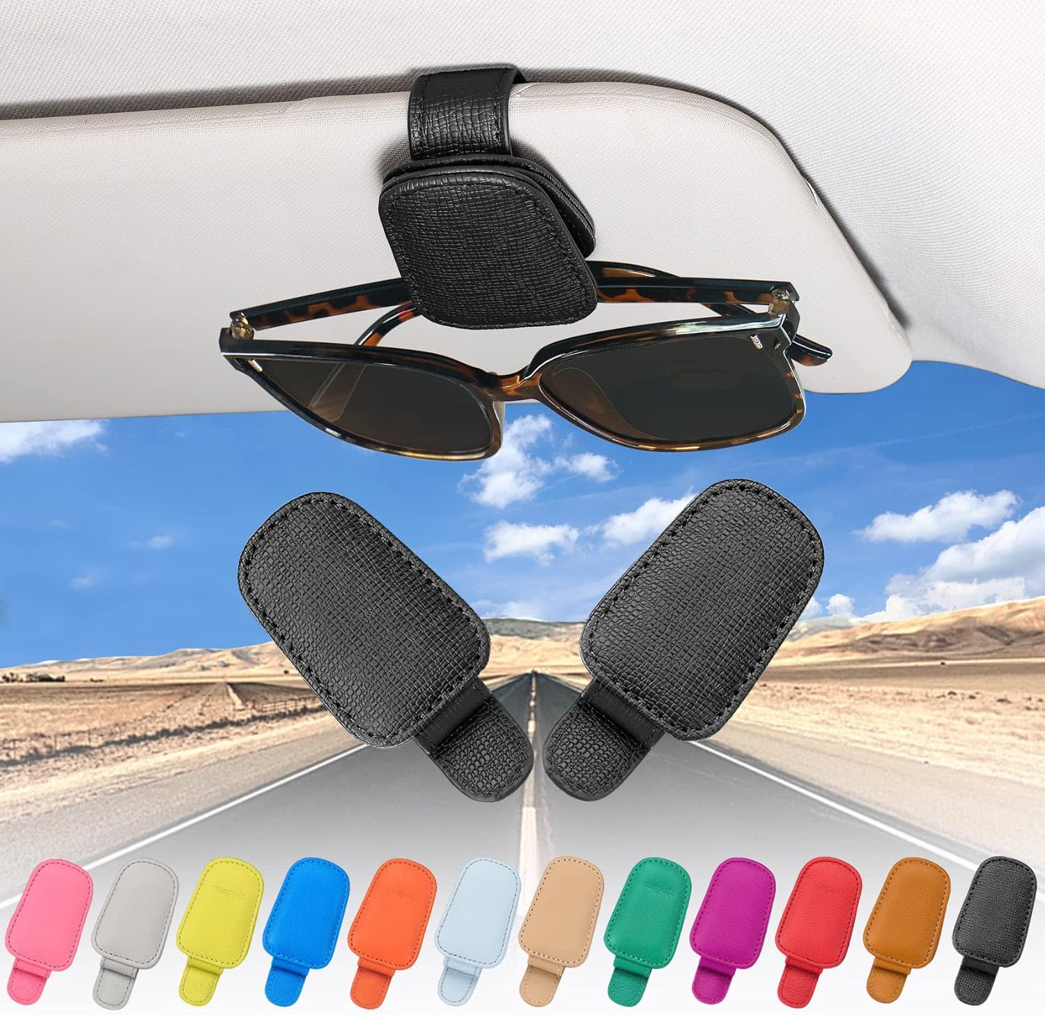 2 Packs Sunglasses Holder for Car Visor, Genuine Leather Car Sunglass Holder, Glasses Clip for Cars,Auto Interior Accessories Universal for SUV Pickup Truck