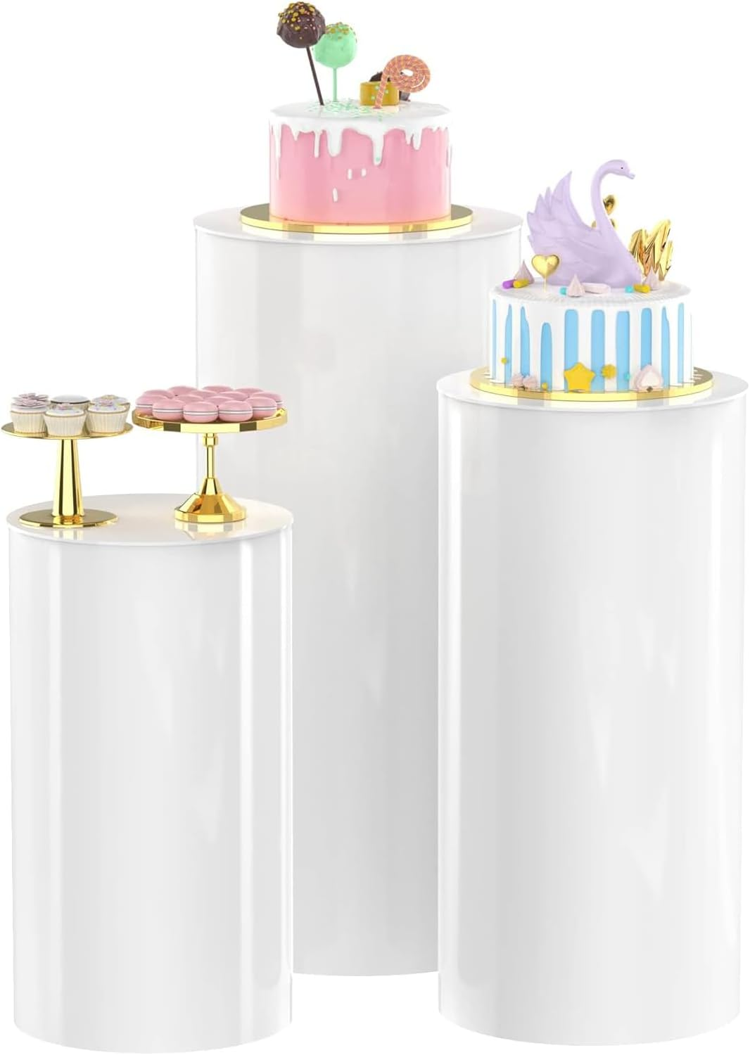 3Pcs Cylinder Pedestal Stands, round Display Plinth Pillars for Birthday Wedding Party Decor, White PVC 60Cm 75Cm 90Cm Tall image number 2