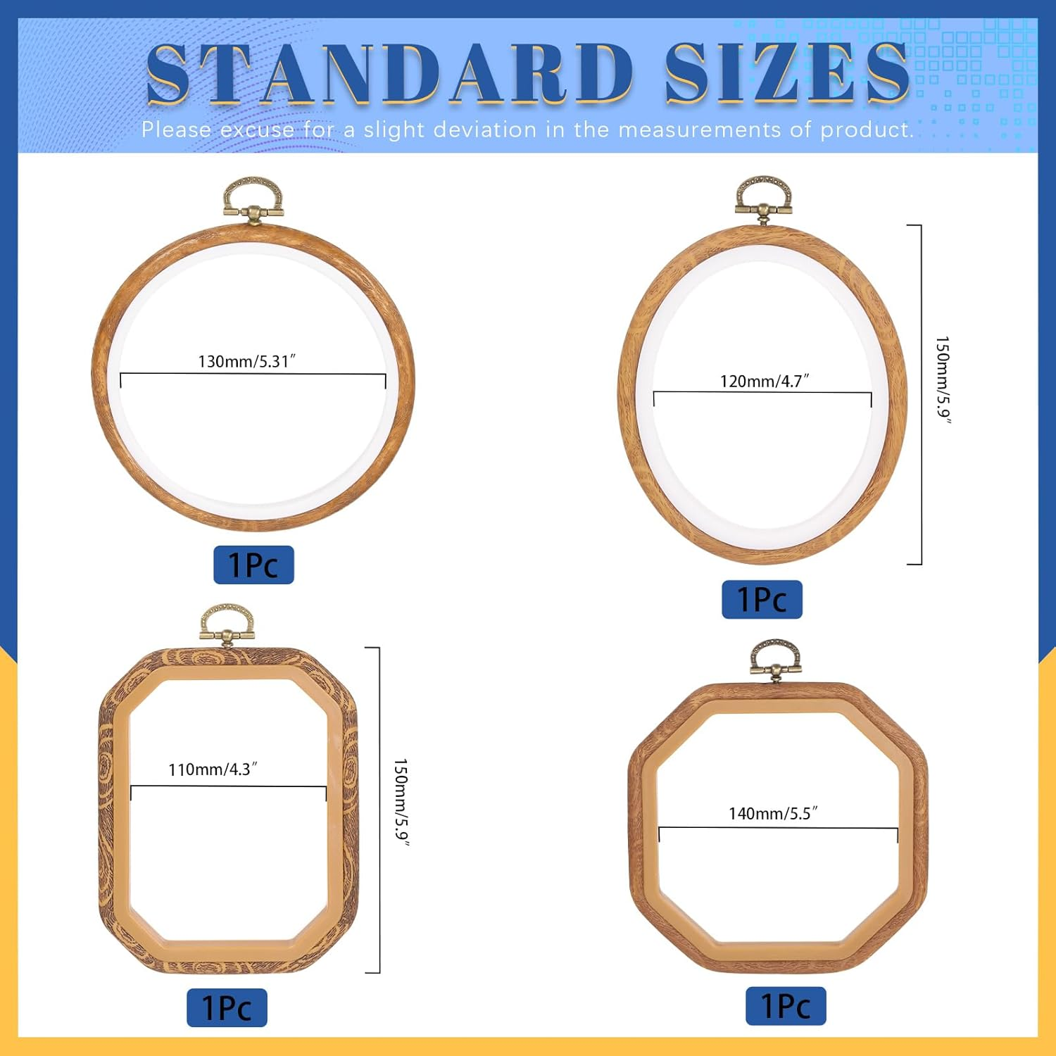 Glarks 4Pcs Embroidery Hoops Set Imitated Wood Display Frame, Circle/Oval/Octagon Reusable Cross Stitch Hoop Ring Ideal for Art Craft DIY Sewing and Hanging Ornaments Decor image number 6
