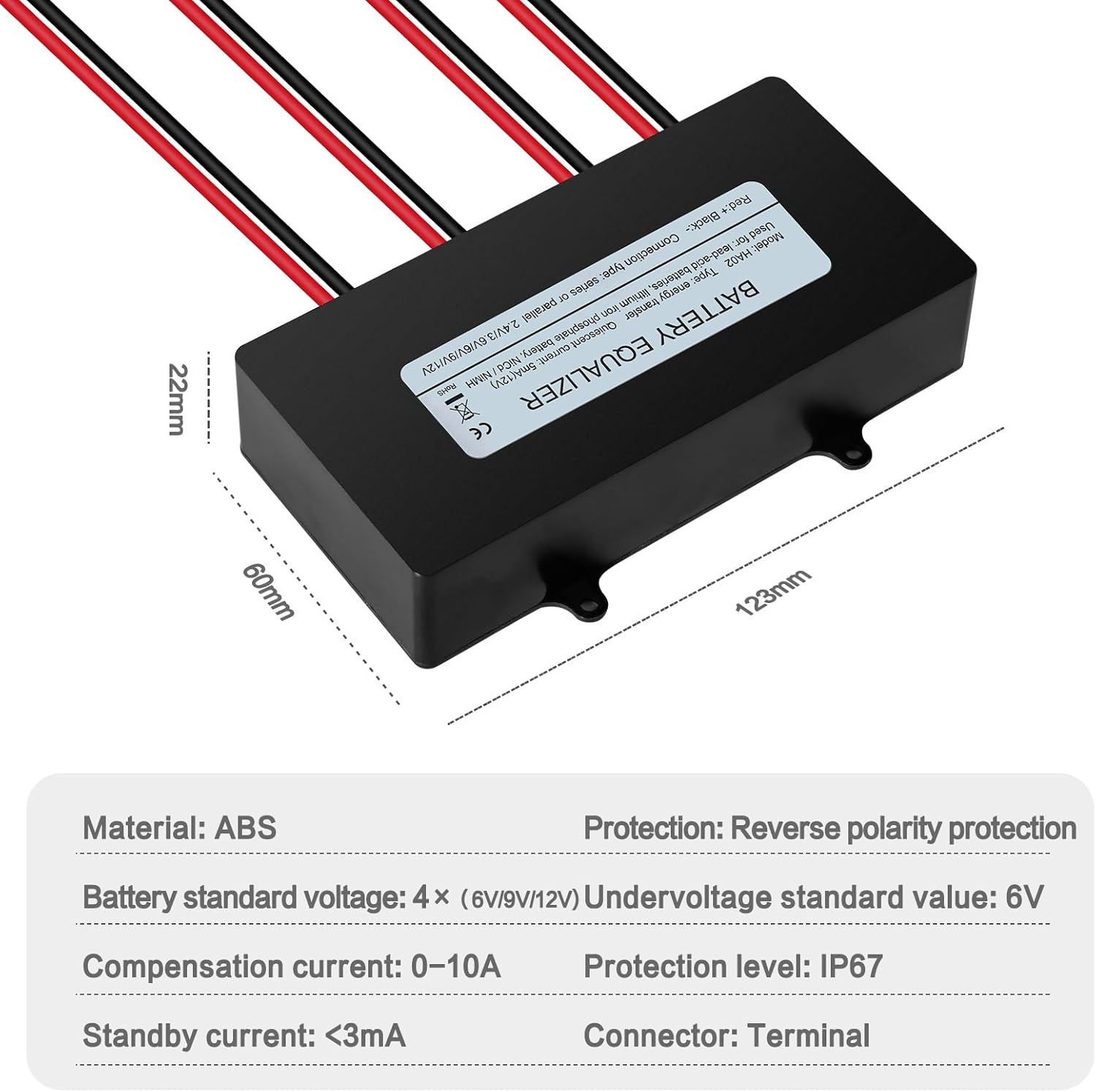 DEWIN Batterie Balancer, 48V Battery Equalizer 4X6-12V Solar System Battery Balancer for Lead Acid Lithium Battery