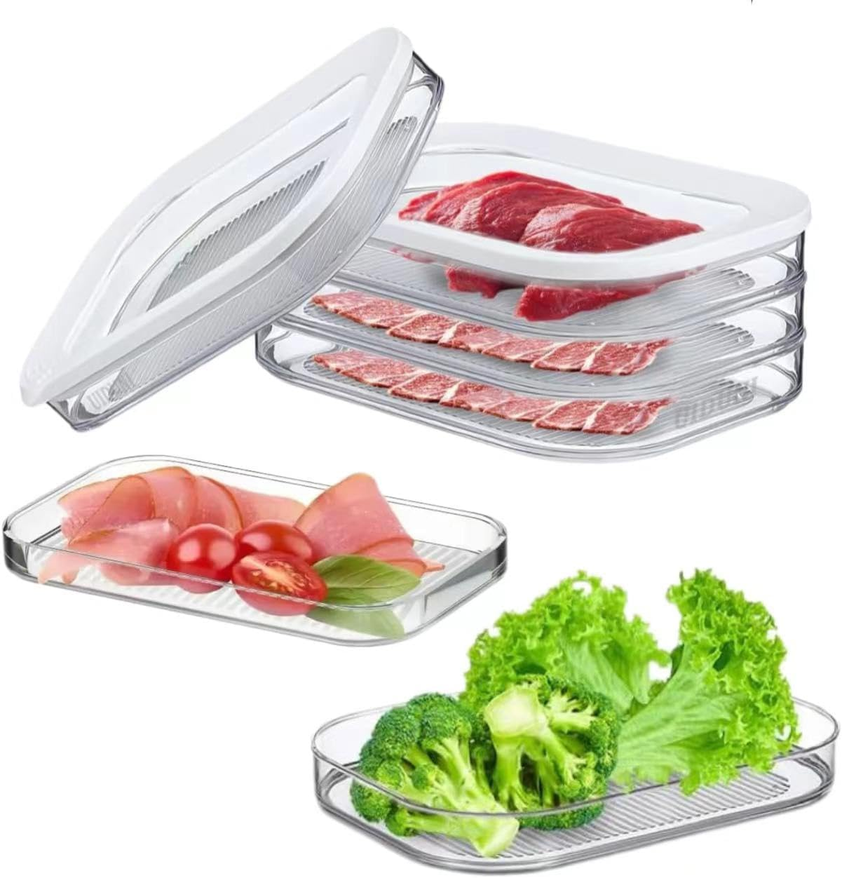 3 Storey Deli Meat Container for Fridge,Stackable Storage Box,Meal Prep Containers,Suitable For,Cheese,Deli, Meat,Cold Cutsam,Chicken,Bacon,Lunch Meat Refrigerator Container