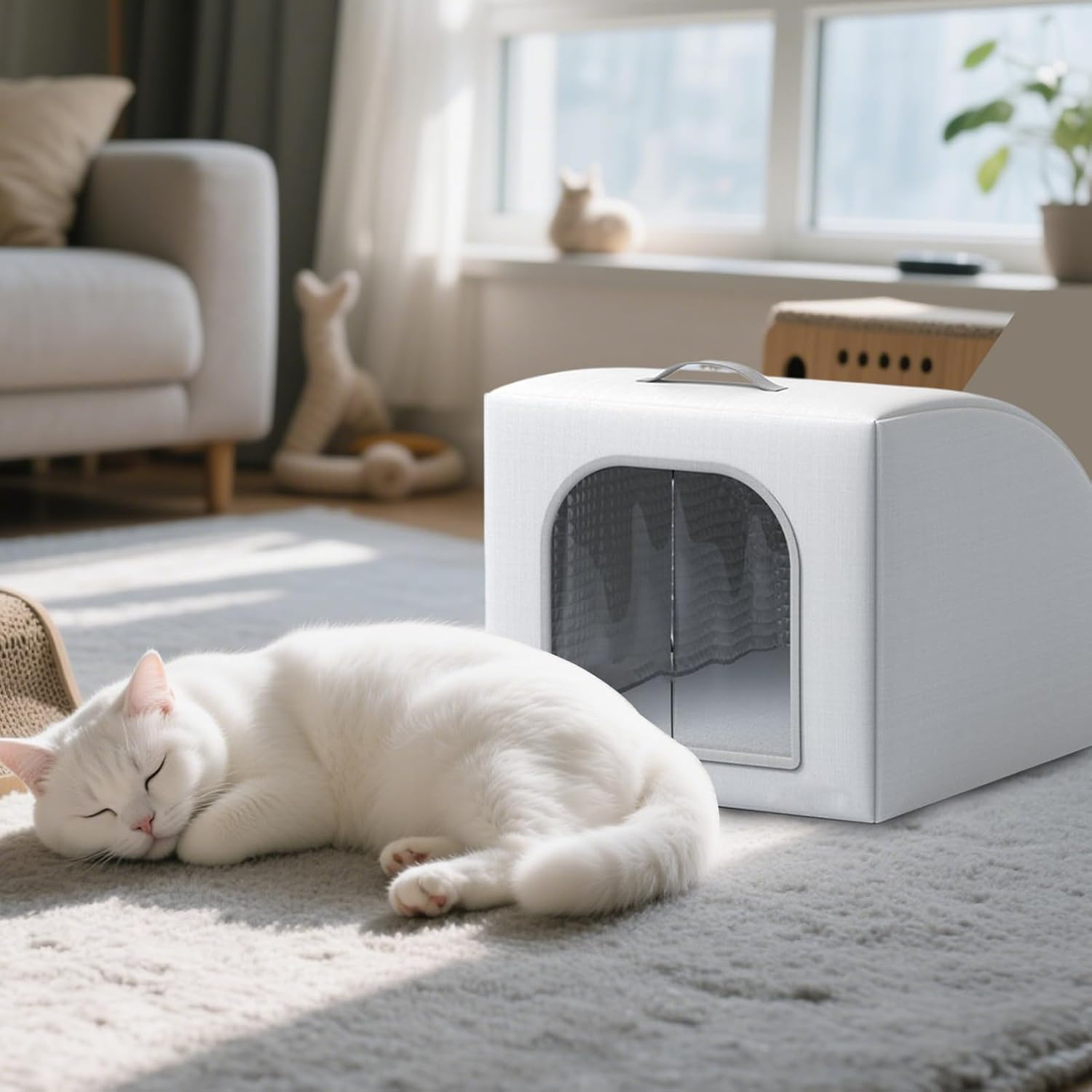 Cooling Outdoor Cat House | Foldable Cats Dogs Cooling House - Cushion Bed Portable Pet Cave Box Weatherproof with Ice Bags for Camping Beach Patio Travel Balcony image number 1