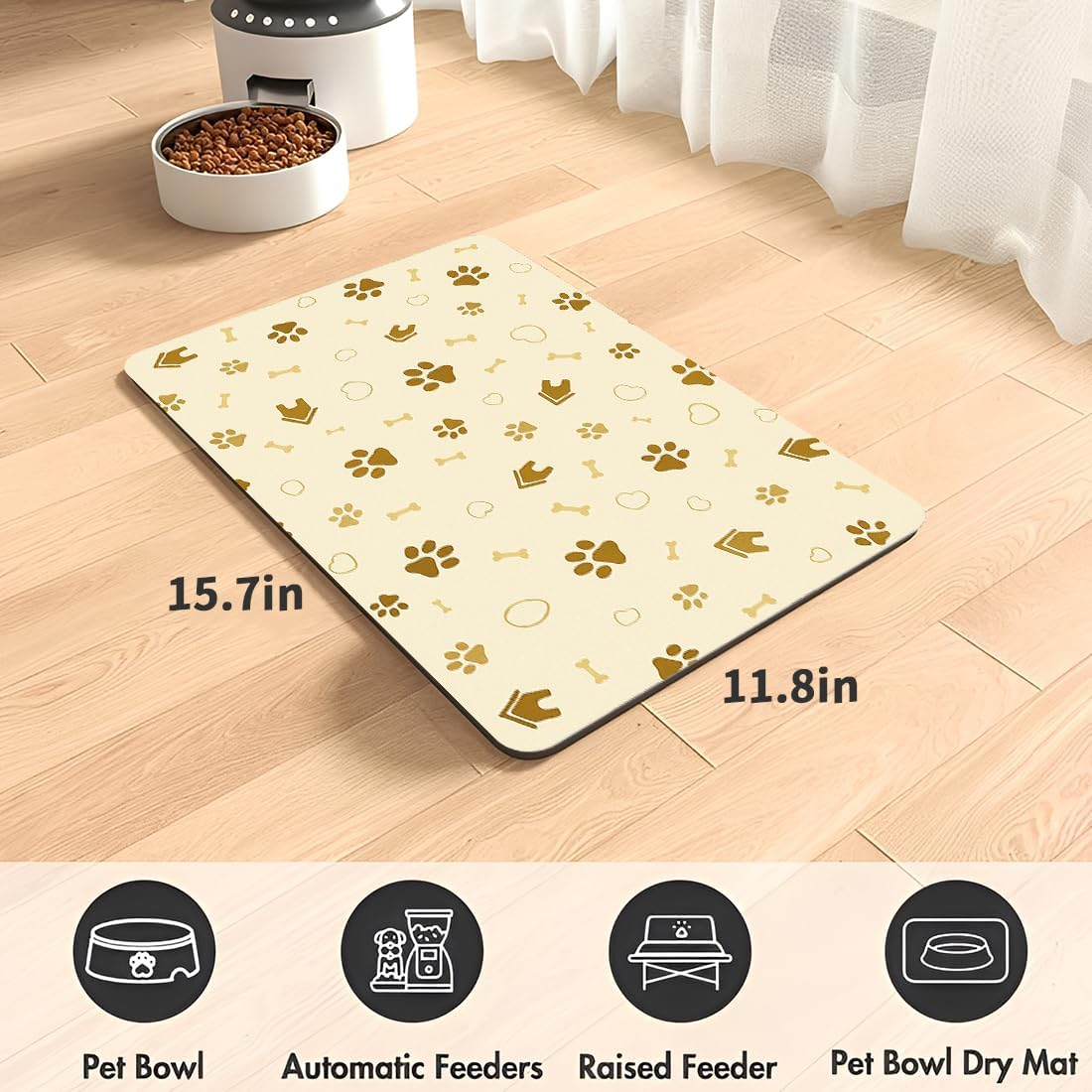 Bowl Mat Dog Non-Slip Feeding Mat Cats, Personalised Underlay Pets, Quick Drying, Easy to Clean Bowl Mat for Pets, Cats, Dogs (Cream Yellow, 30 X 40 Cm) image number 3