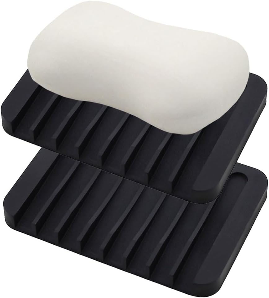 Vekol Self Draining Soap Dishes 2PCS Silicone Soap Holder Waterfall Drainer Soap Saver, Sponge Holder, Dish Soap Tray for Shower, Bathroom, Kitchen, Bath Tub, Razor (White+White)