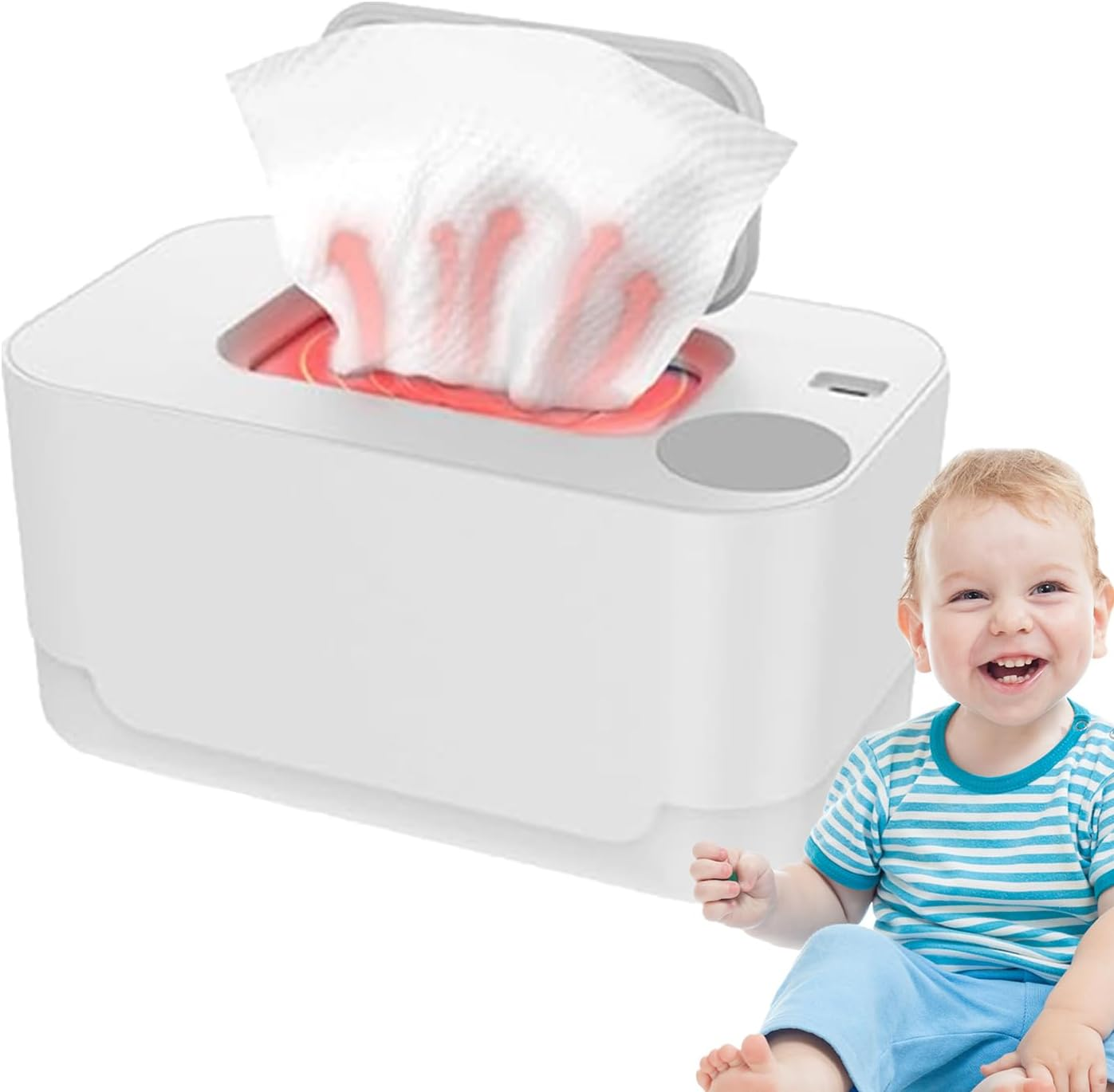 Baby Wipe Warmer Dispenser - Even Heating Baby Wipes Warmer Dispenser for Home Use,Portable Space-Saving Diaper Heater Holder Case for Living Room - White image number 3