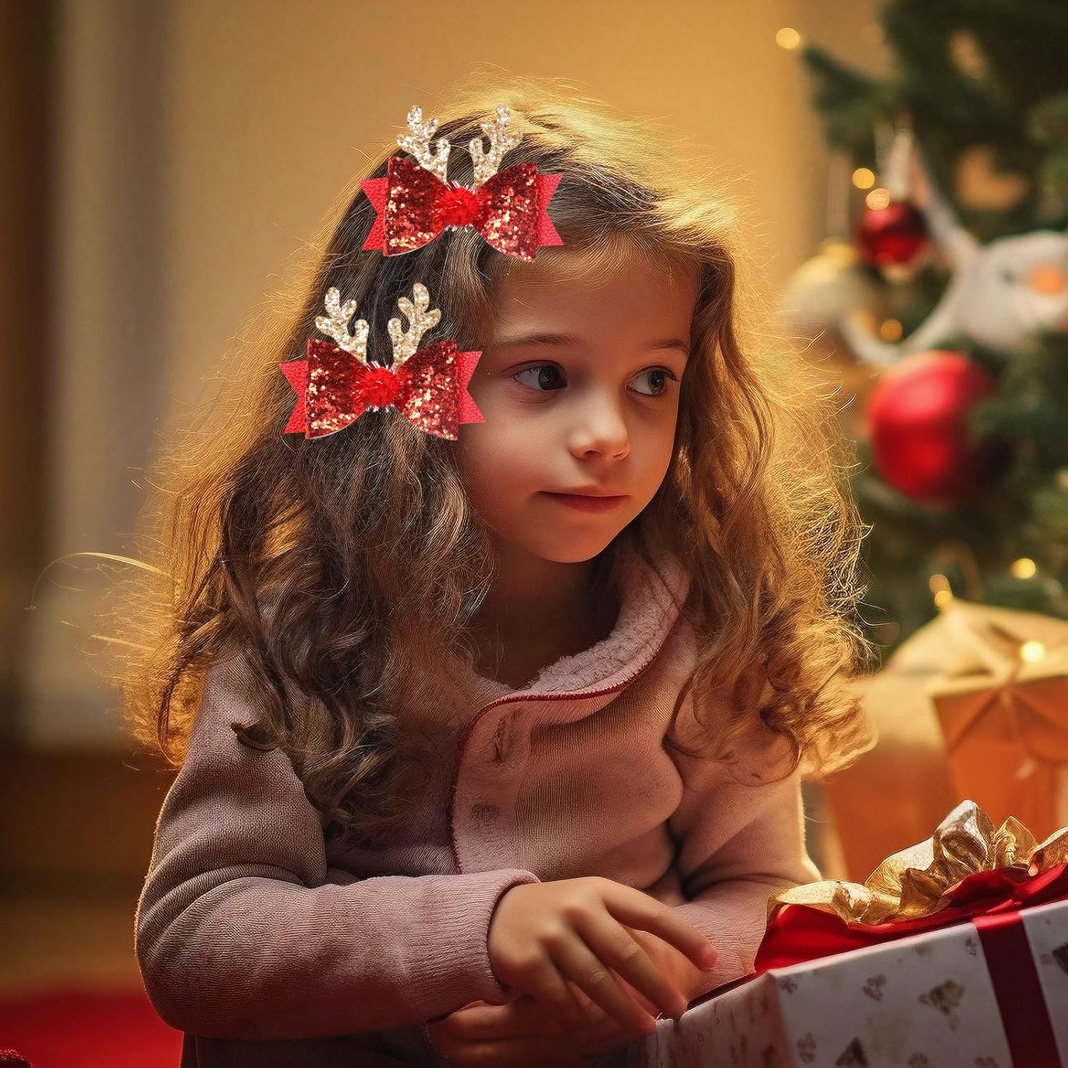 Pack of 4 Christmas Deer Hair Accessories Clips, Christmas Hair Accessories, Hair Clips, Christmas Decoration Hair Clip for Children, Girls, Women, Christmas Glitter Hair Clips, Bow Hair Pins image number 3