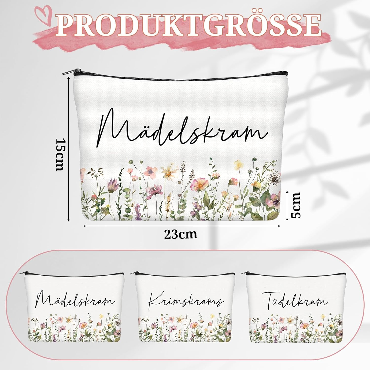 Geiserailie 3 Pieces Trousse De Maquillage Petite Trousse De Toilette Avec Inscription Zipp&eacute;e Portefeuille De Voyage Pour Femmes Et Filles, Flowers, Flowers